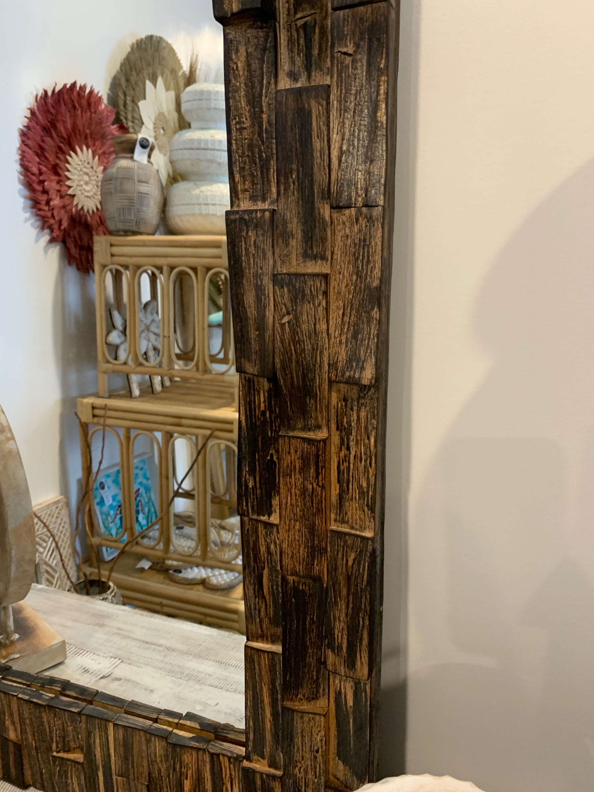 Black Timber mirror. 100 x 50cm - Bali Beach Beyond