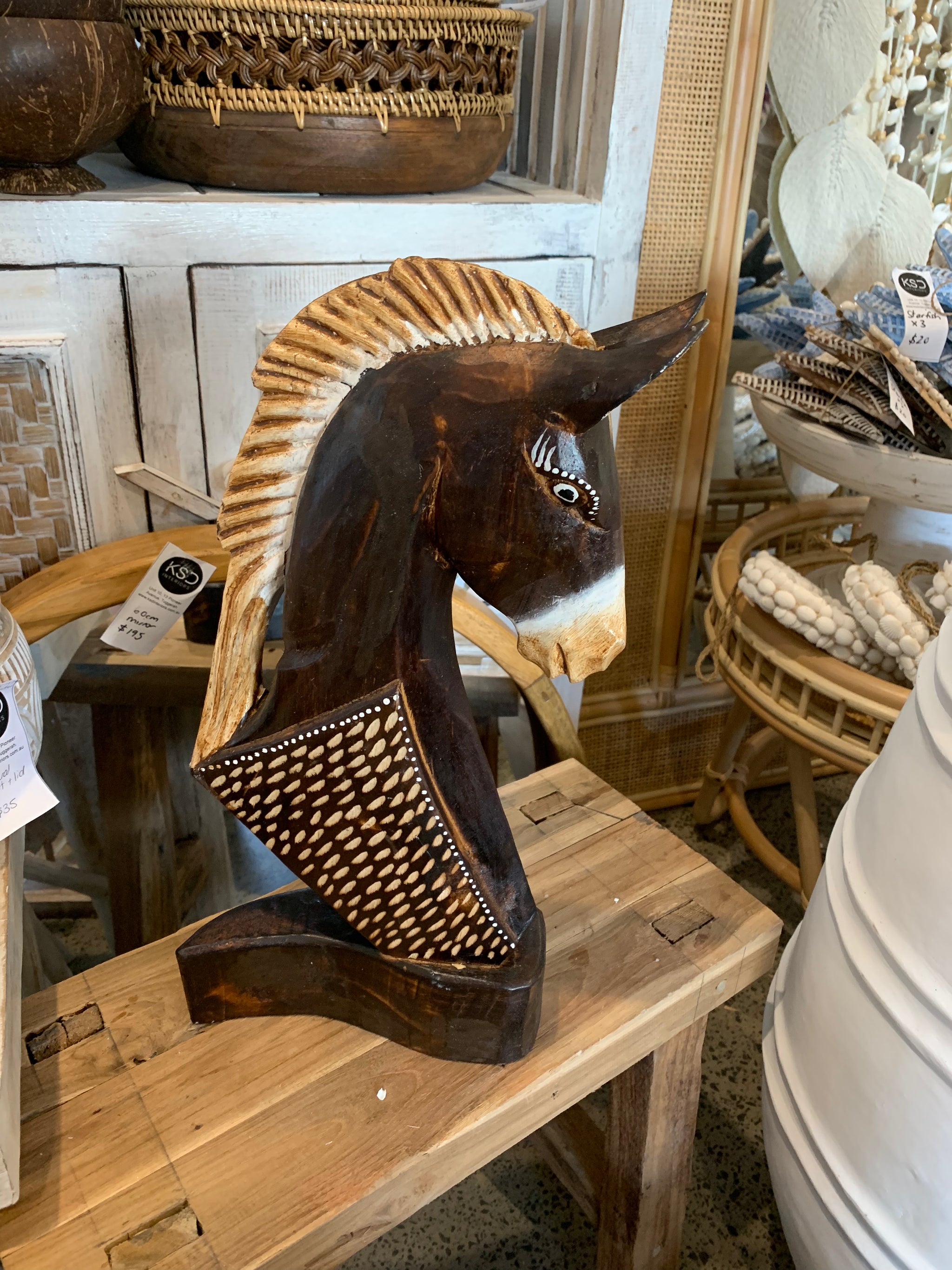 Brown 40cm handpainted timber horse statue - Bali Beach Beyond