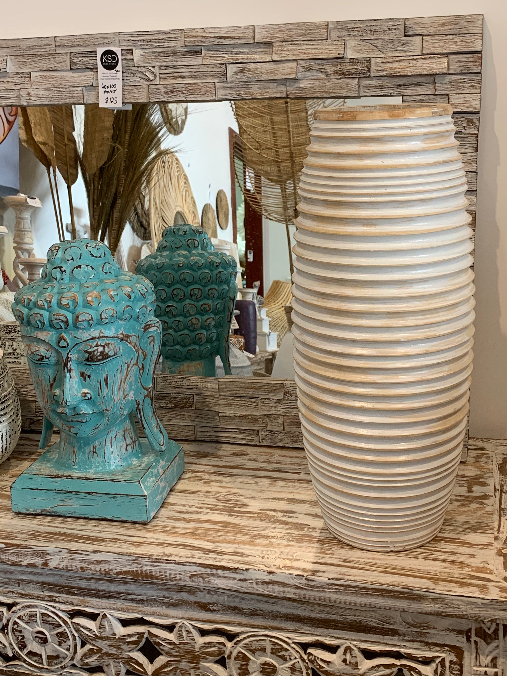 White wash timber vase. Rims - Bali Beach Beyond