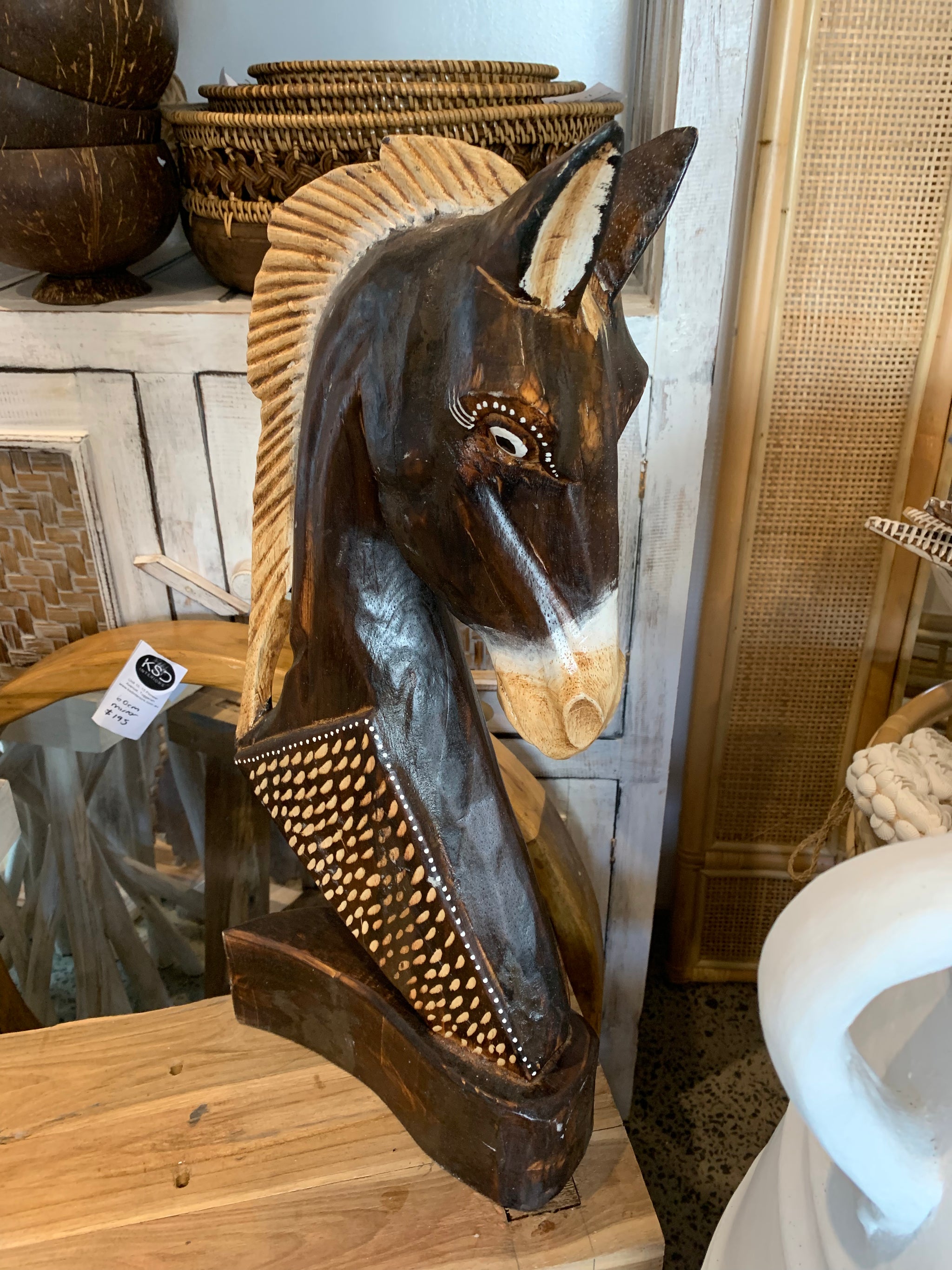 Brown 52cm handpainted timber horse statue - Bali Beach Beyond