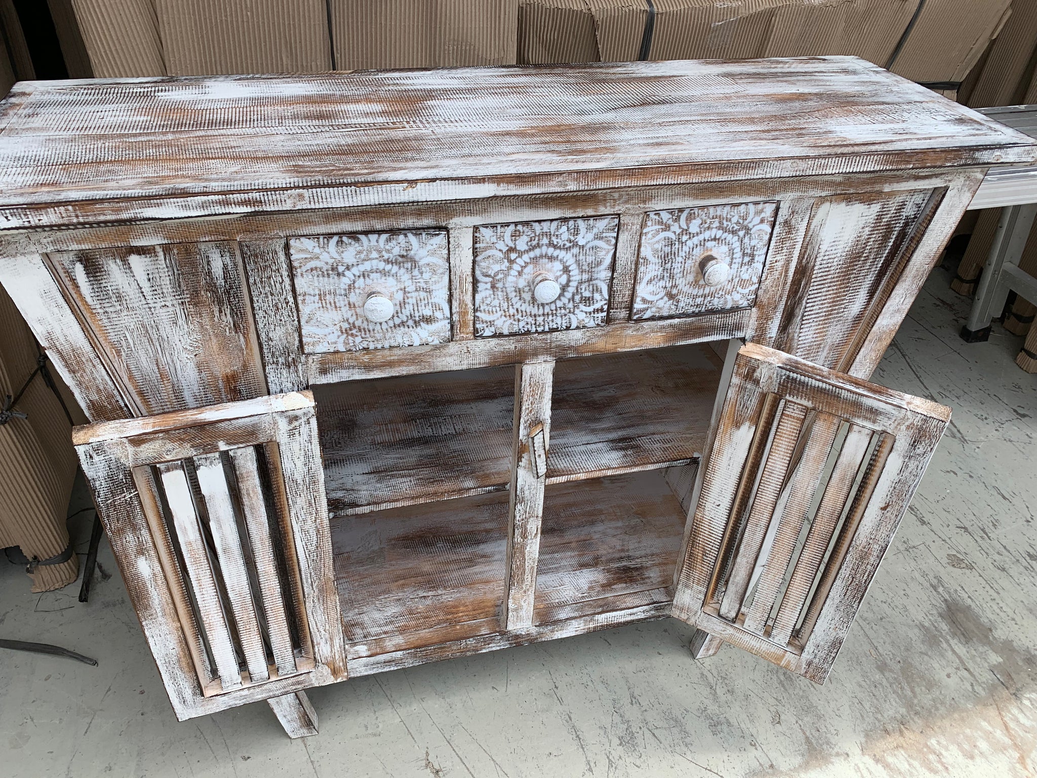 Angled Timber sideboard with 3 drawers - Bali Beach Beyond