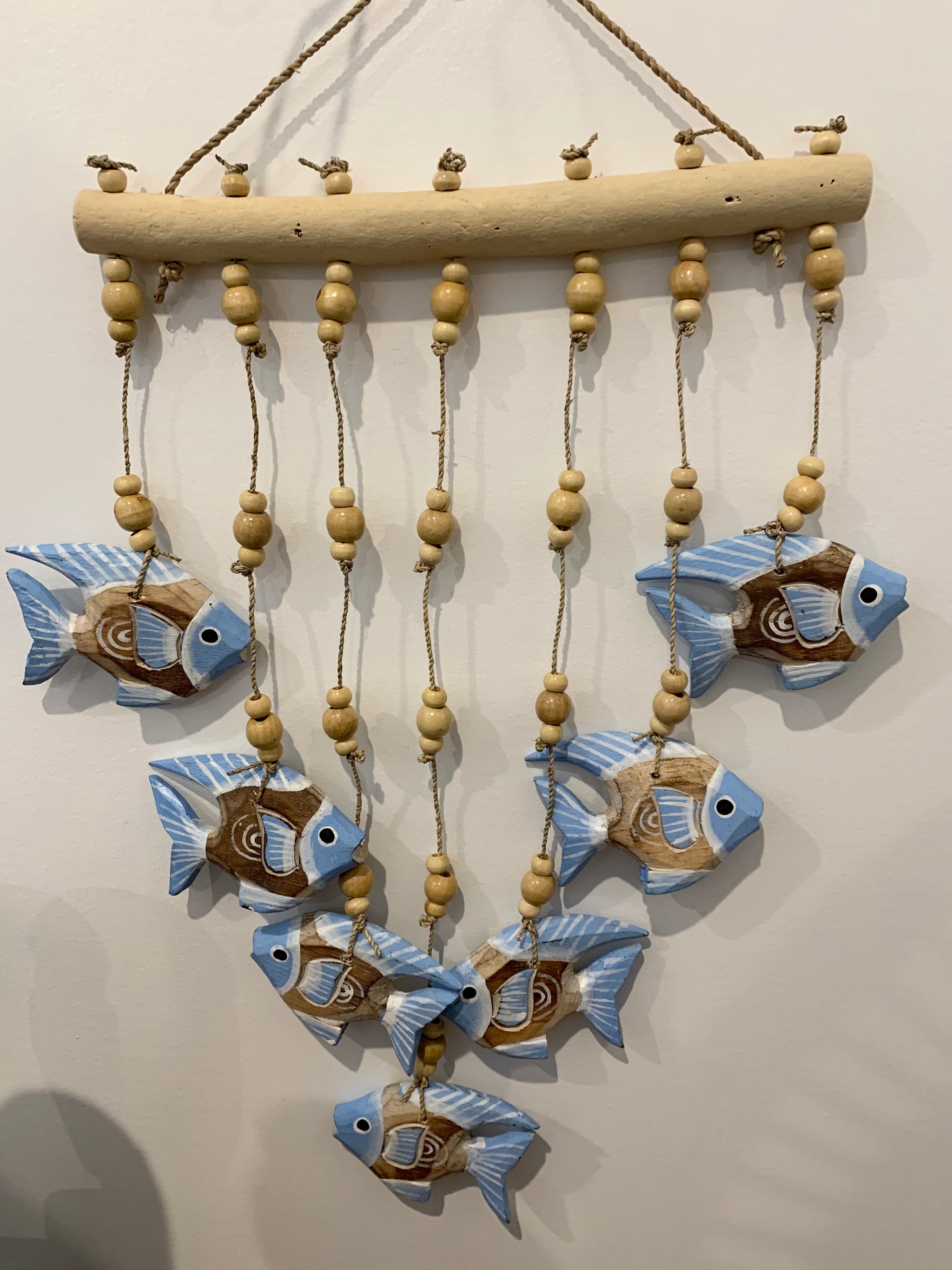 Blue carved timber fish wall hanging. - Bali Beach Beyond