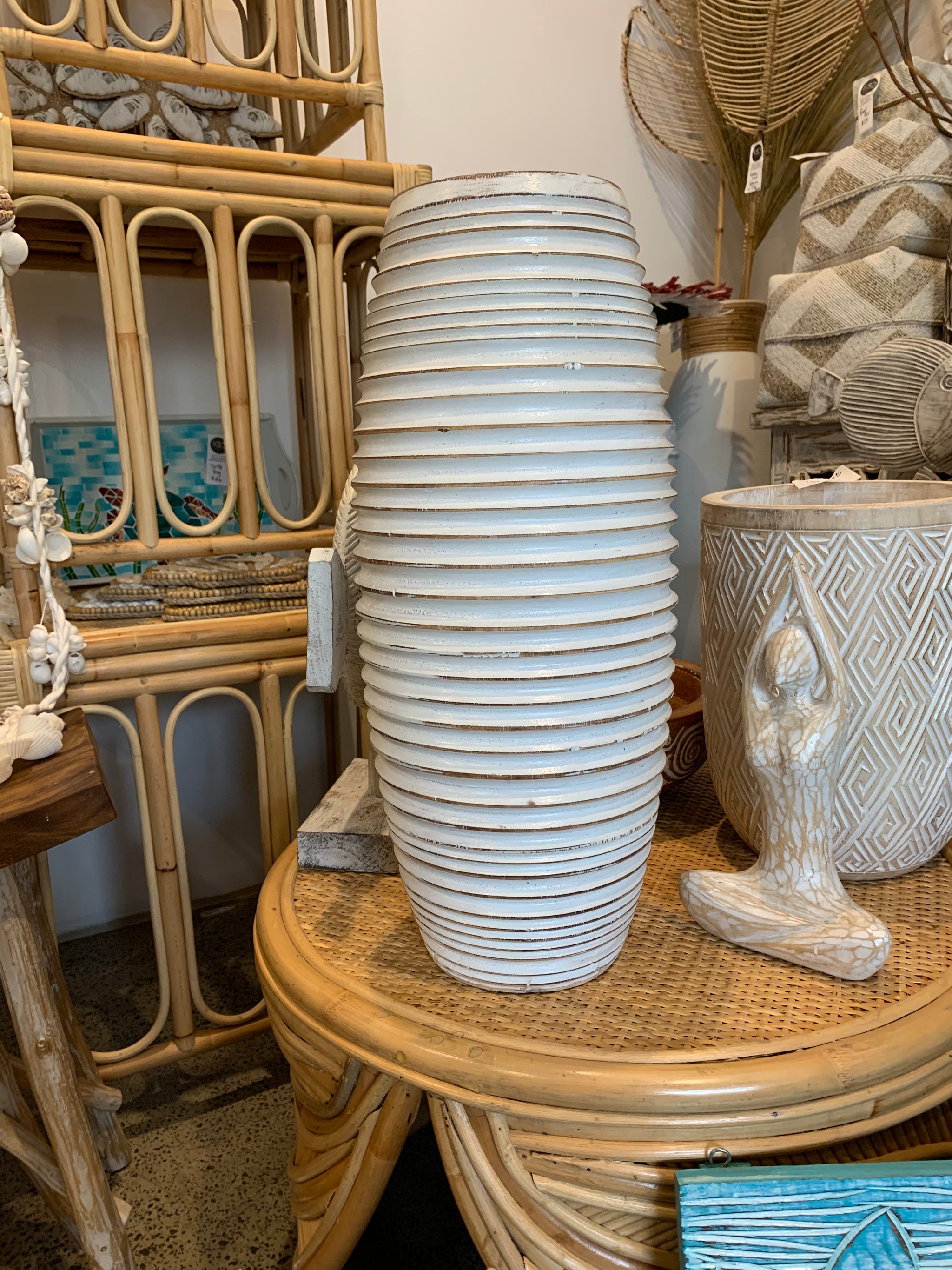 White timber vase. Rims - Bali Beach Beyond