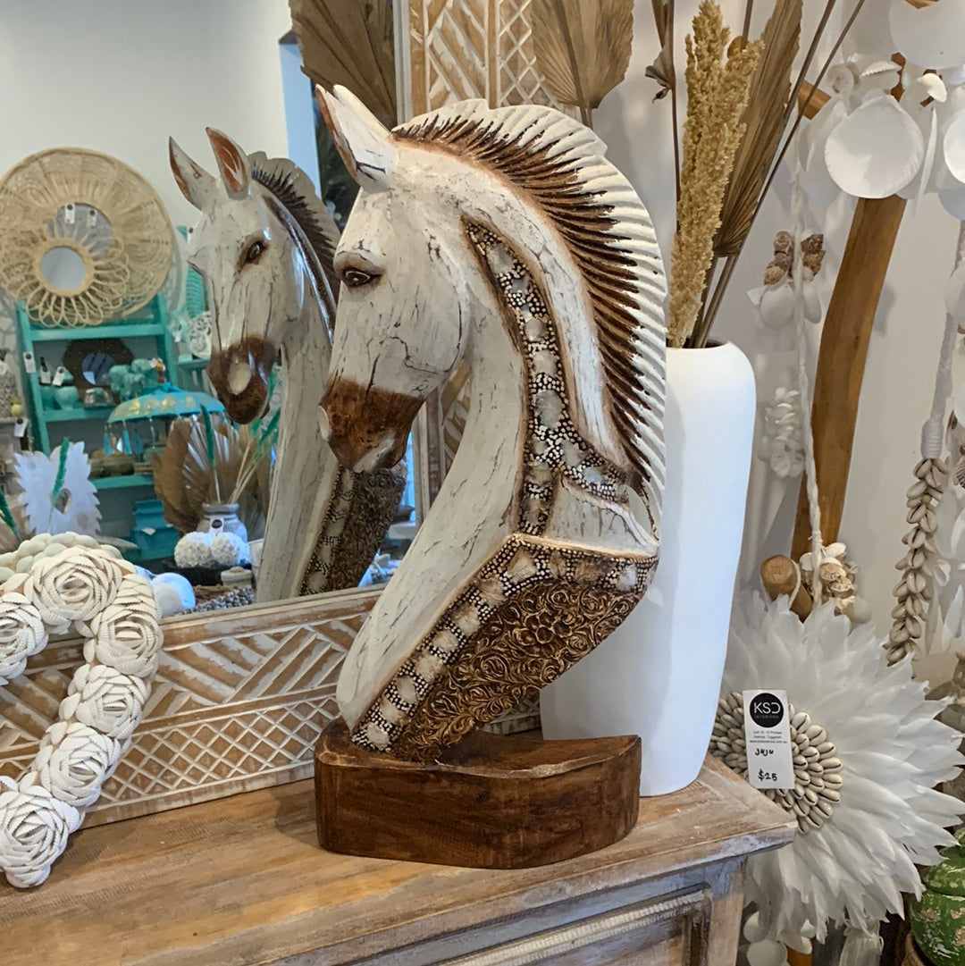 52cm handpainted timber horse statue - Bali Beach Beyond
