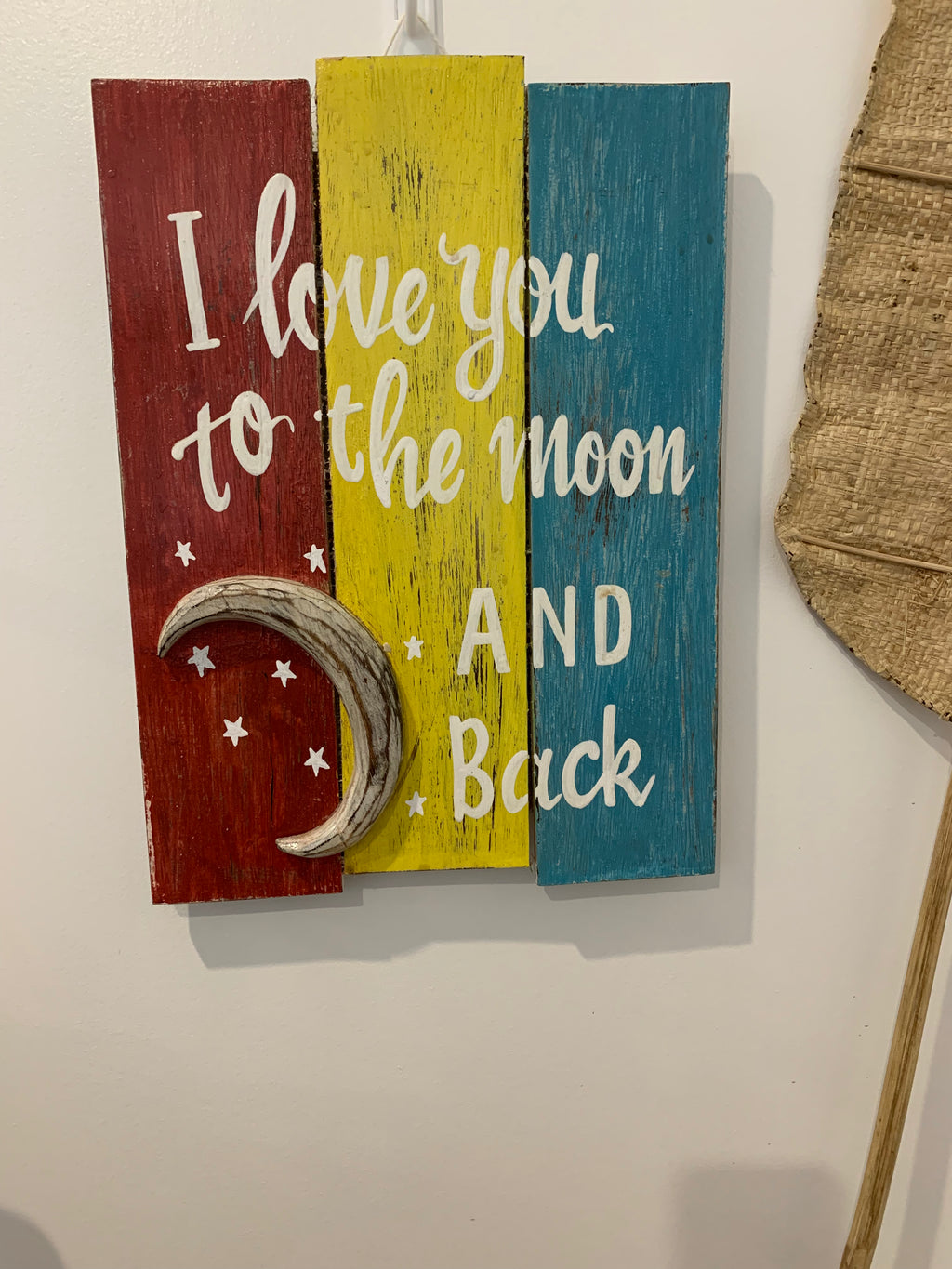 I love you to the moon and back timber sign. - Bali Beach Beyond