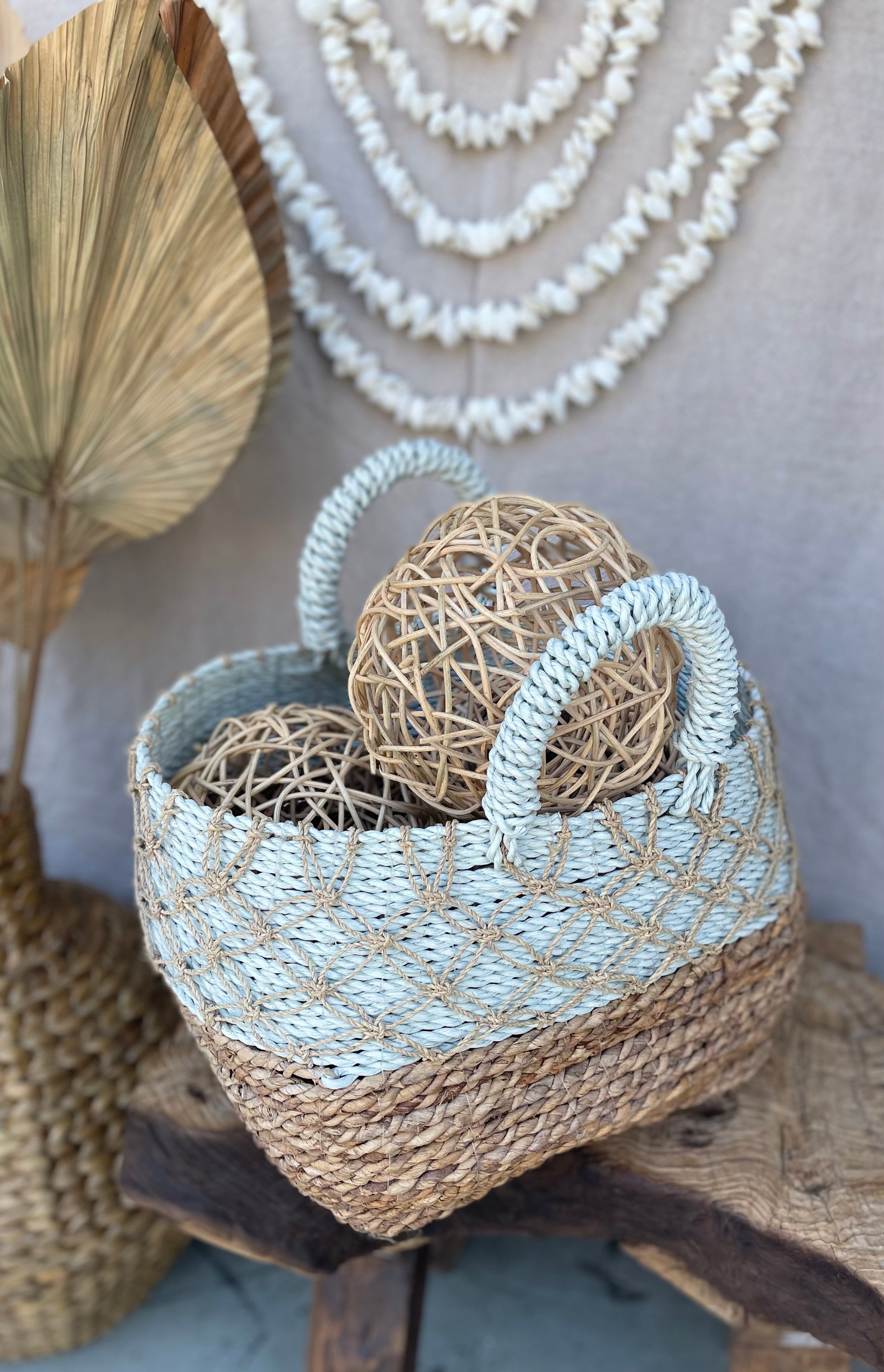 Mint and natural basket with twine detail - Bali Beach Beyond
