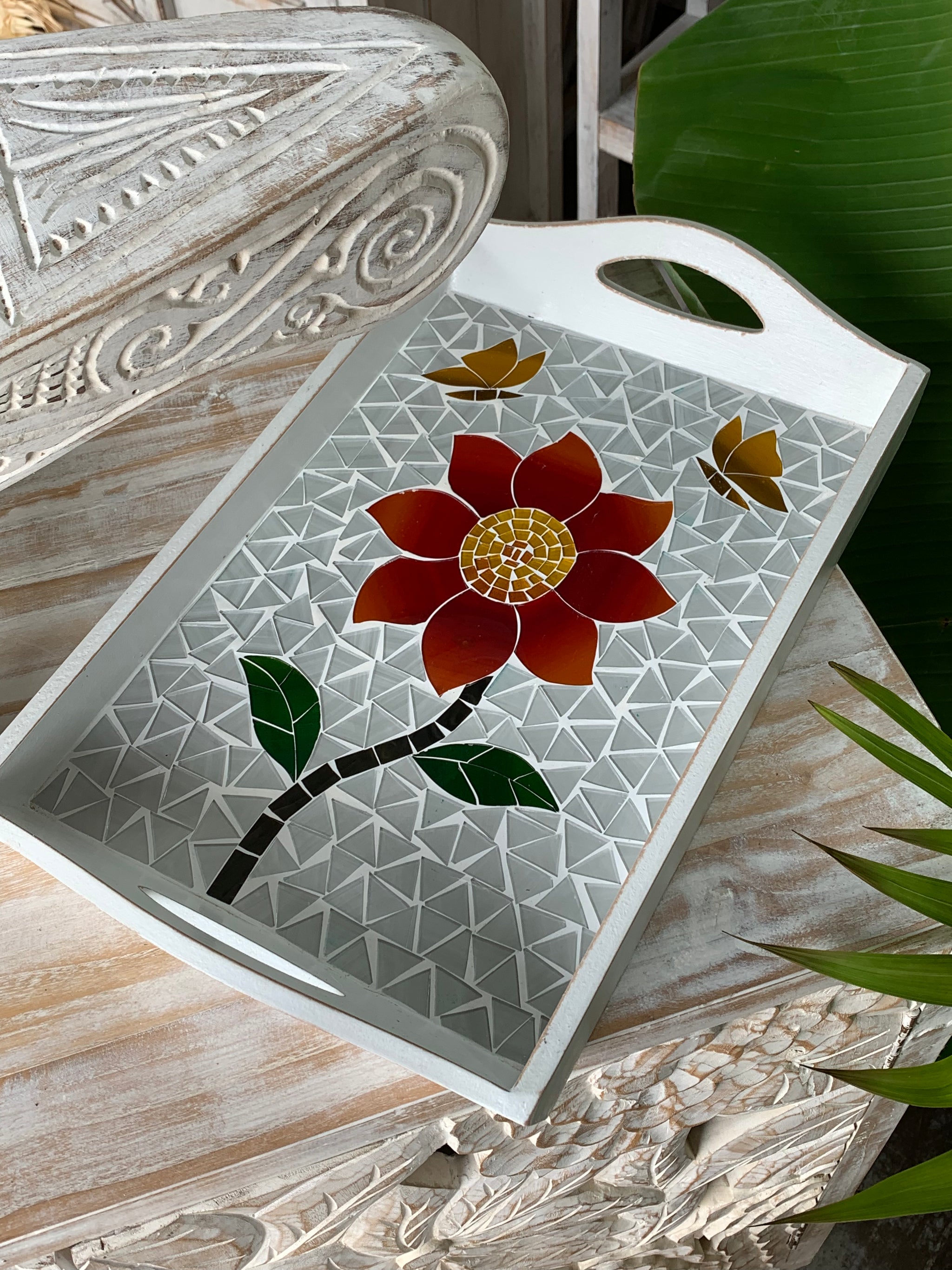 Red flower mosaic tray. Usually $40