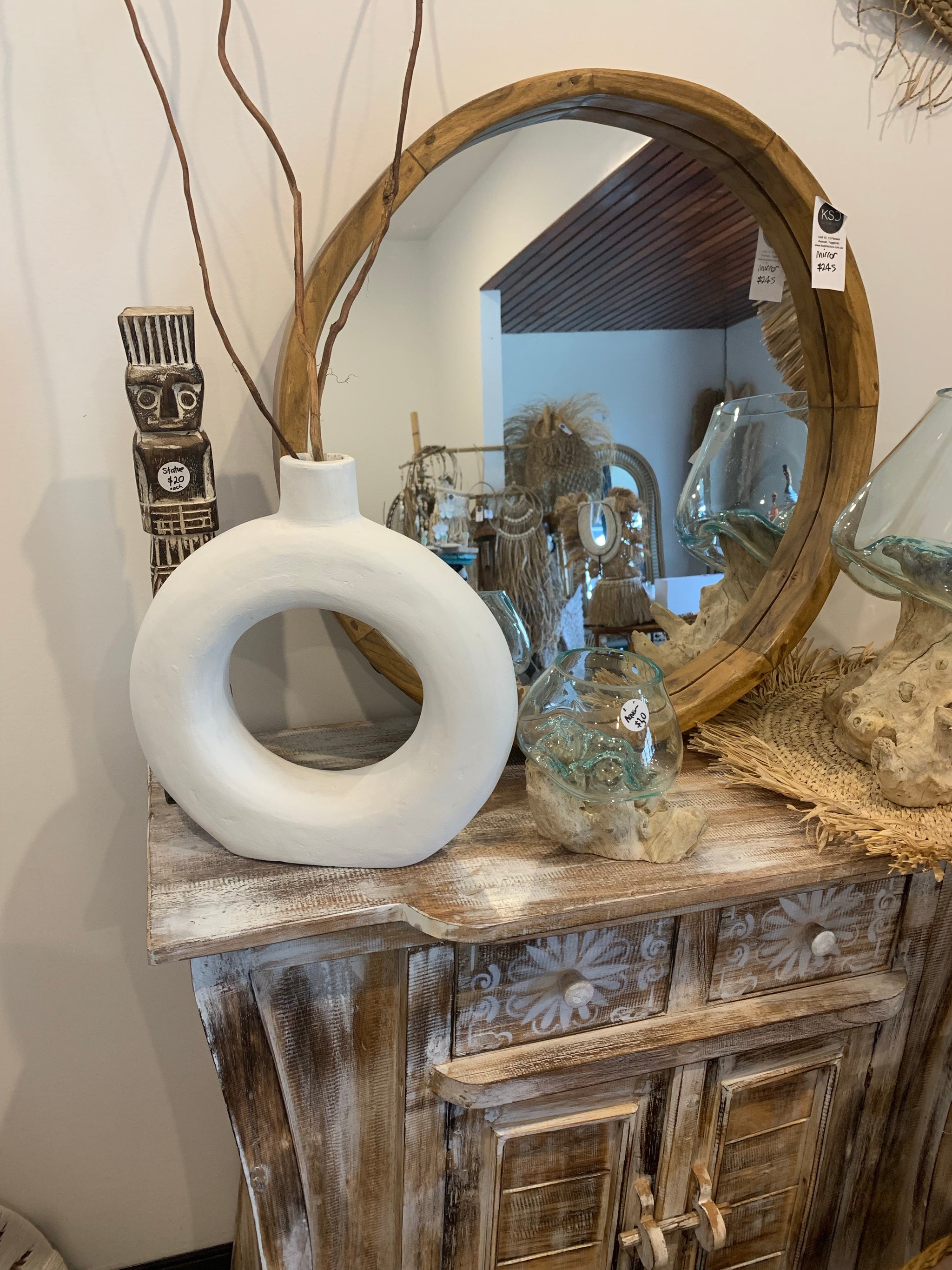 White terracotta donut shape vase - Bali Beach Beyond