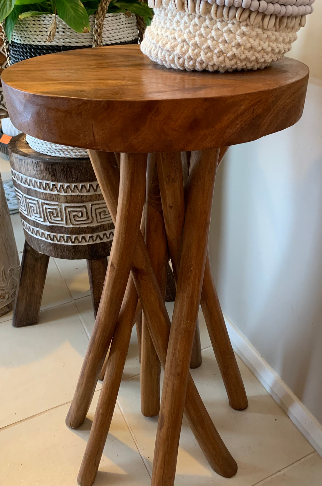 Solid timber side table. Natural. - Bali Beach Beyond
