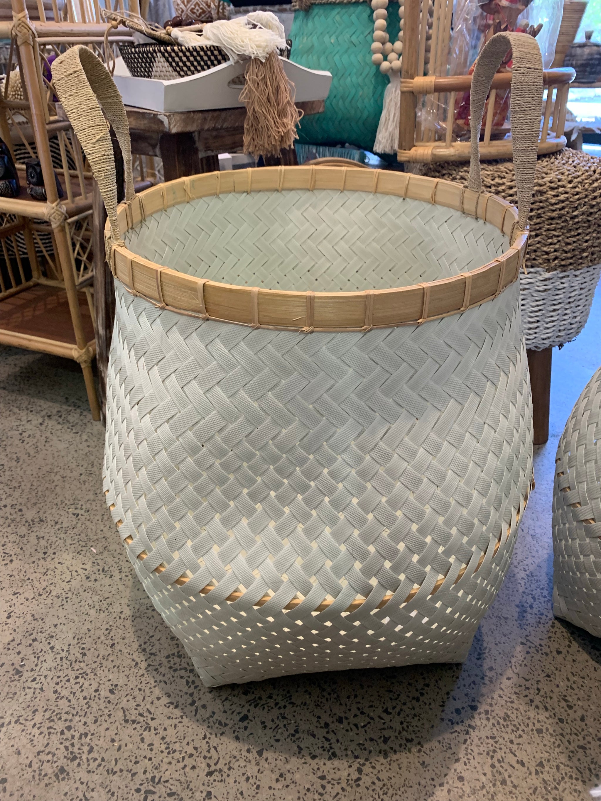 White basket large with natural detail. Usually $140