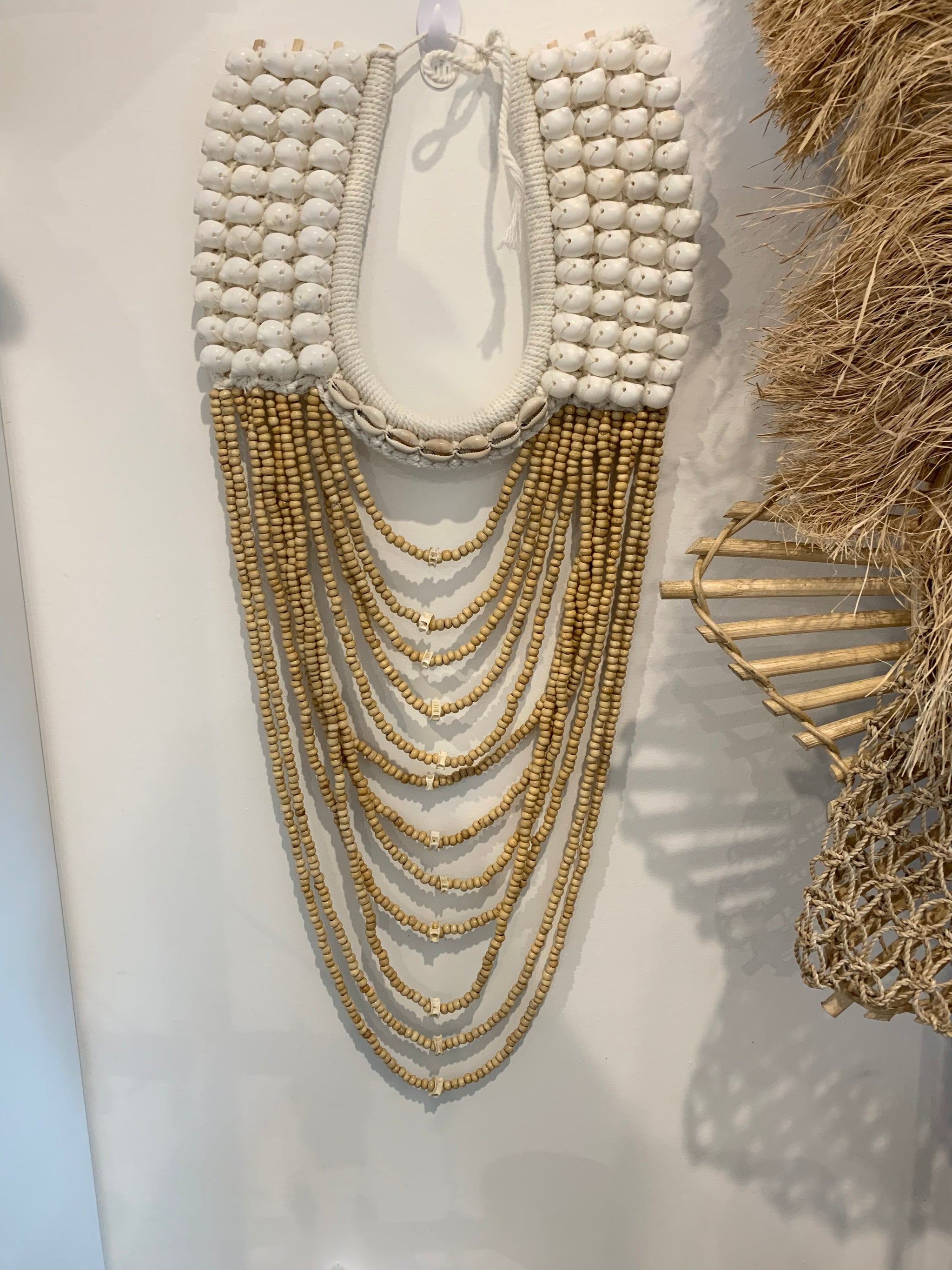 White shell and natural bead decorative necklace / hanging - Bali Beach Beyond