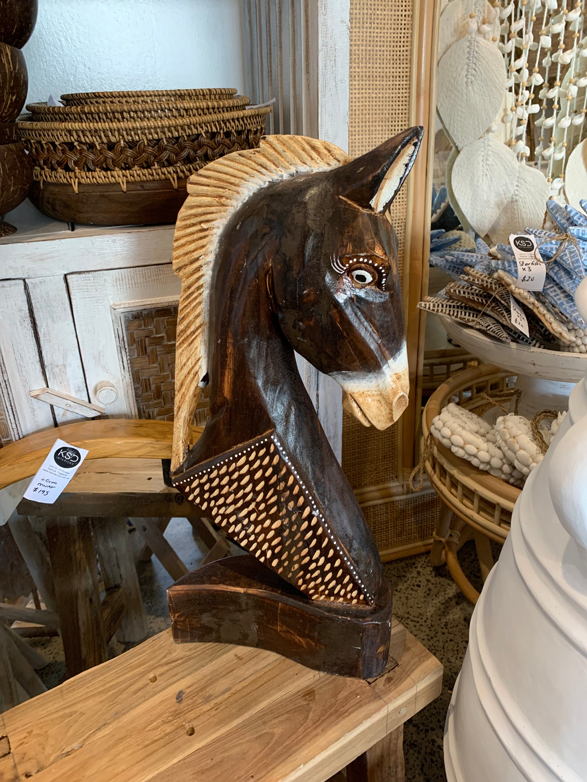 Brown 52cm handpainted timber horse statue - Bali Beach Beyond