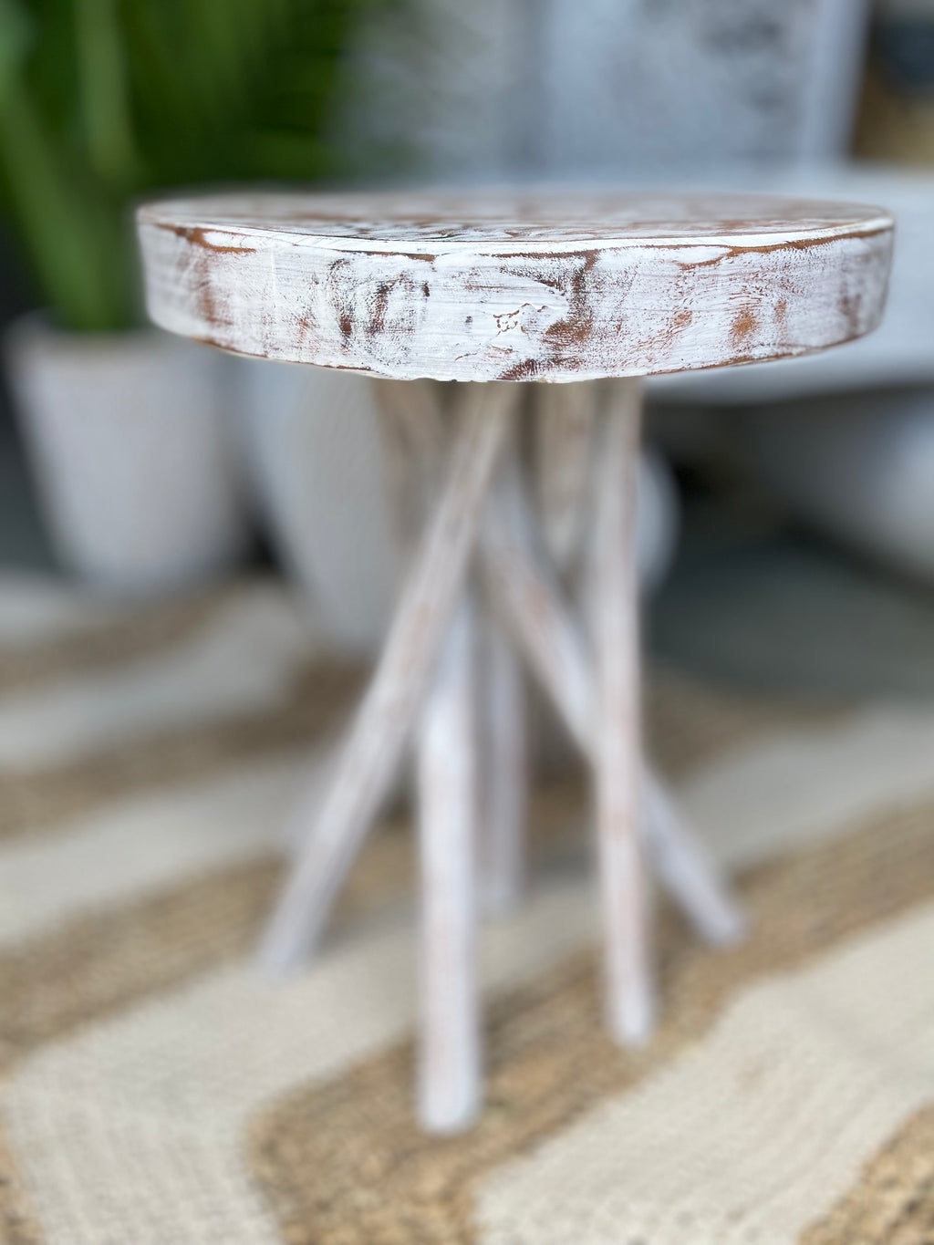 Timber round stool #2 / side table. Angled legs. - Bali Beach Beyond