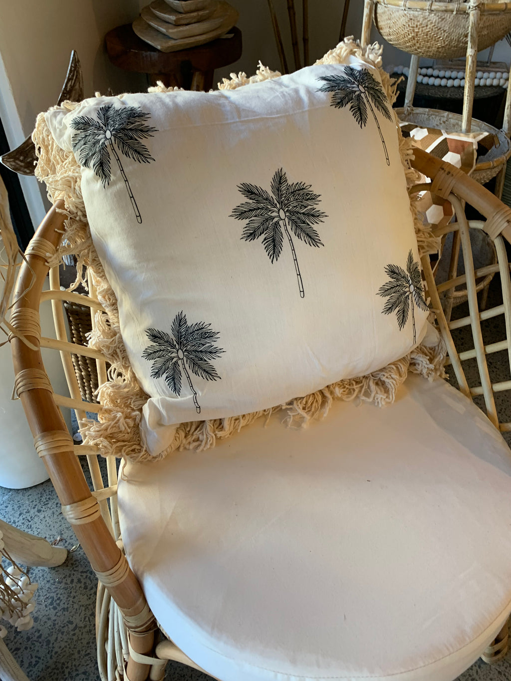Natural cushion with frill and palm tree design - Bali Beach Beyond