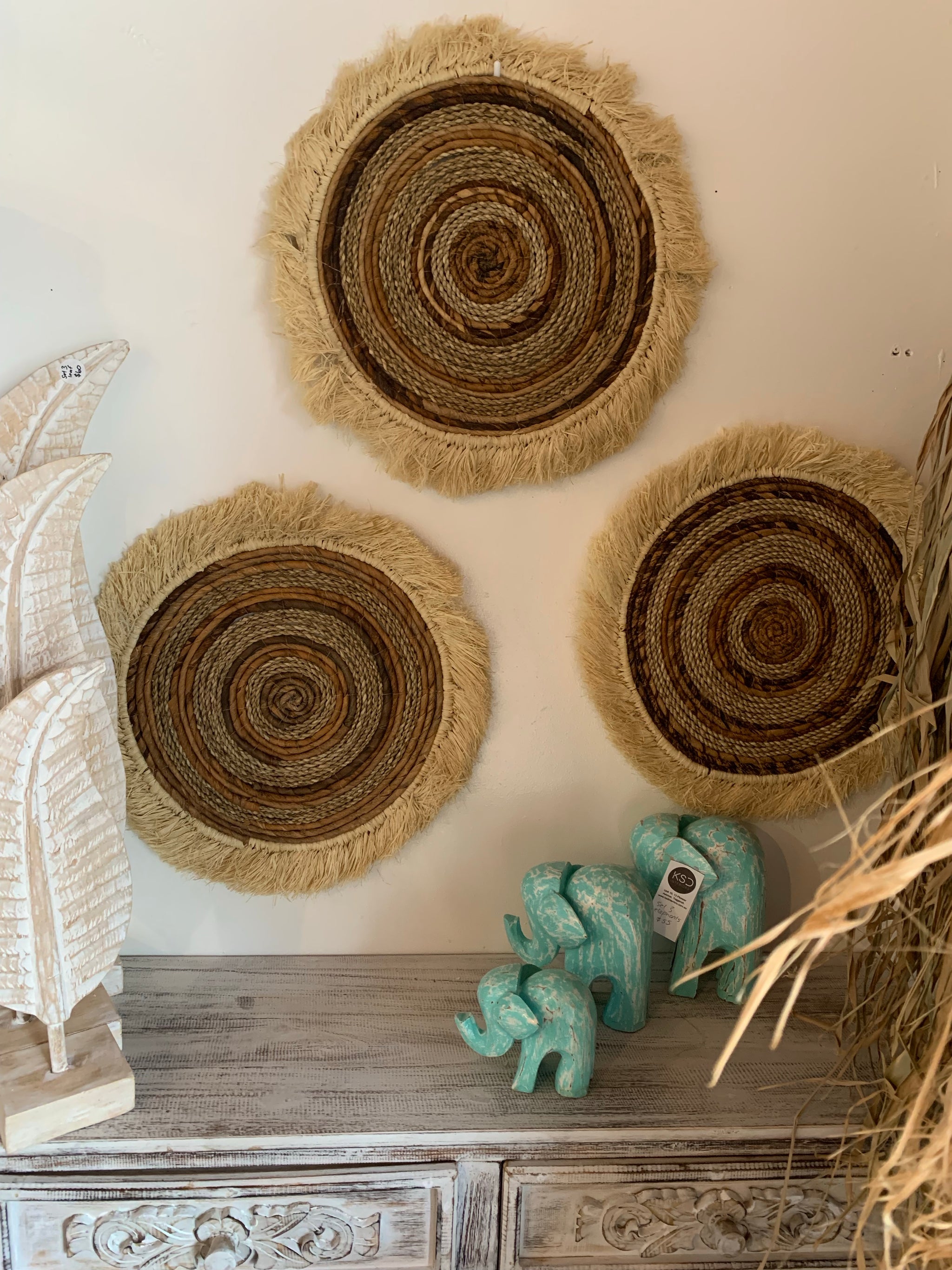 Banana palm and Raffia wall hangings. Set of 3. - Bali Beach Beyond
