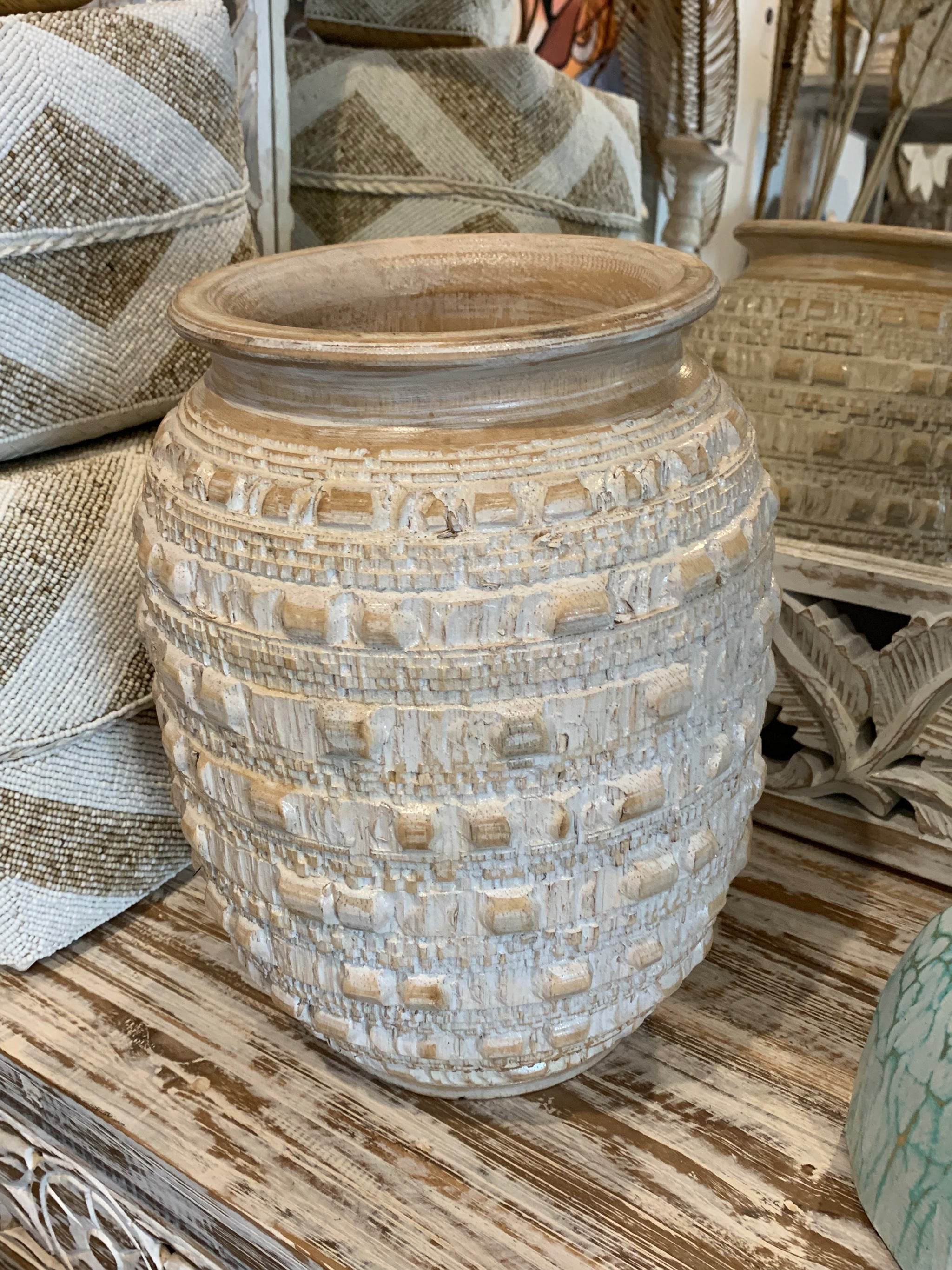 White wash timber vase - Bali Beach Beyond