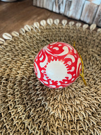 Handcrafted and handpainted timber Christmas balls decoration. Red and white. Style 2