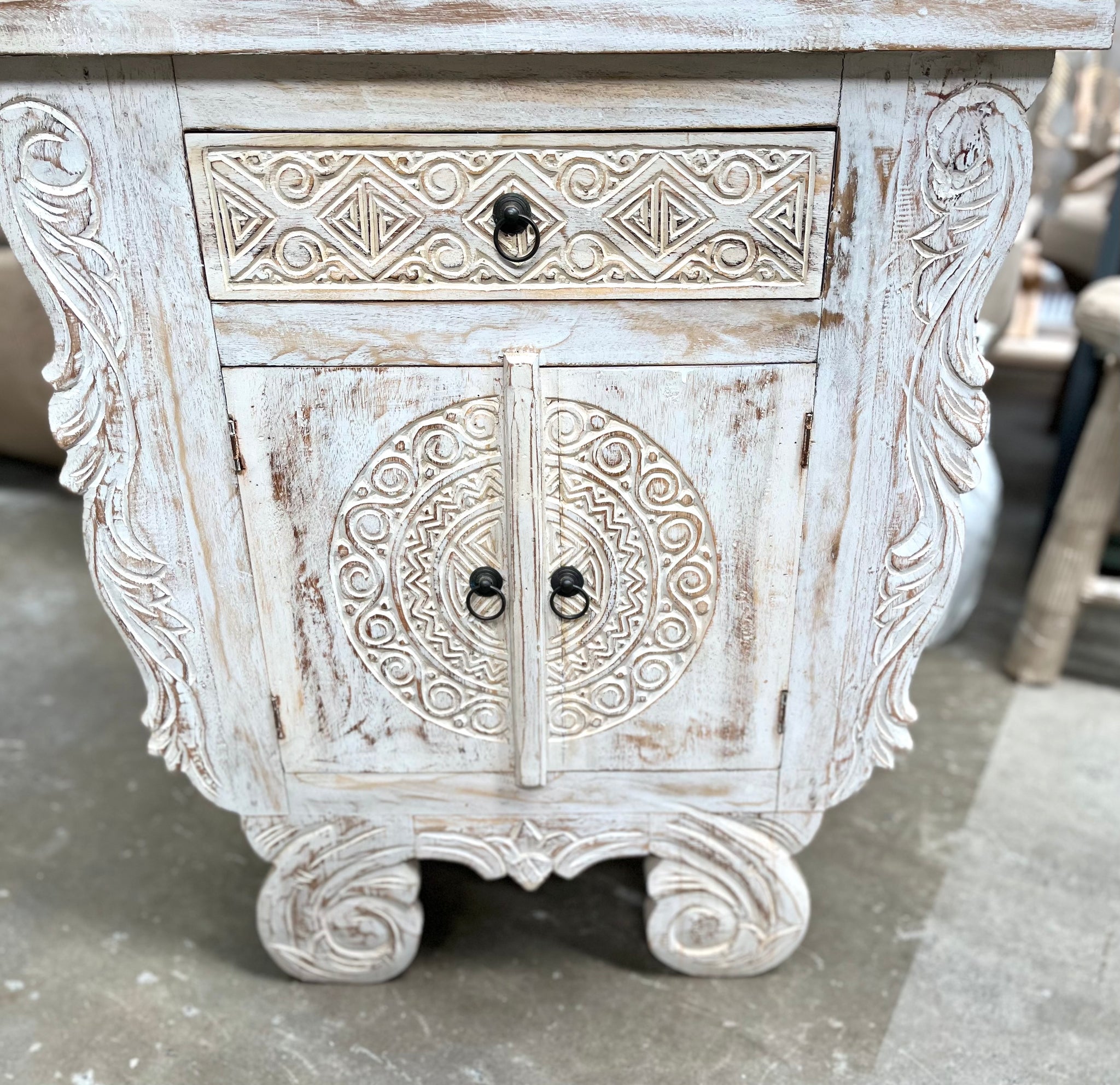 Angled carved Timber sideboard