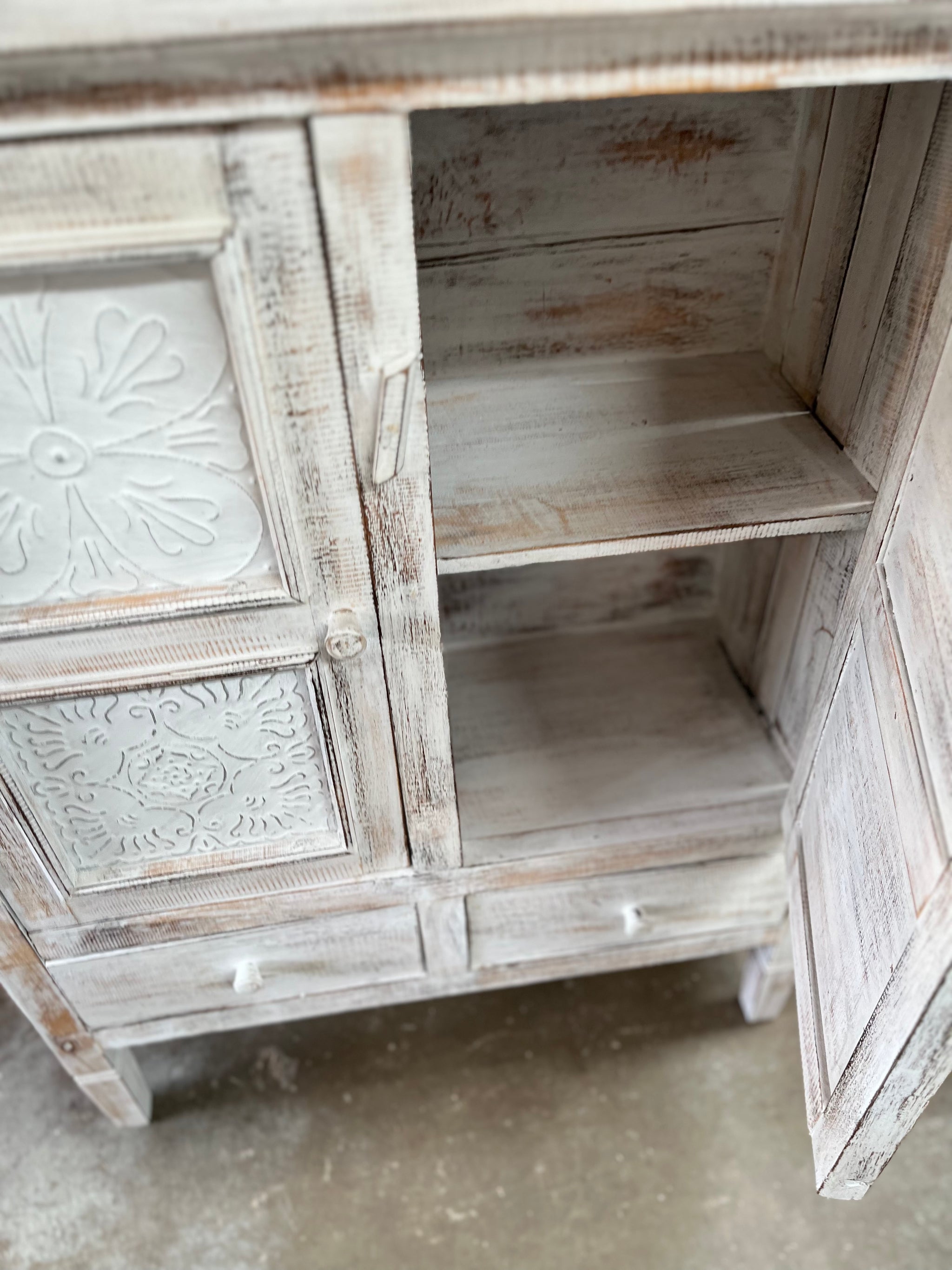 2 door 2 drawer carved timber cabinet / sideboard