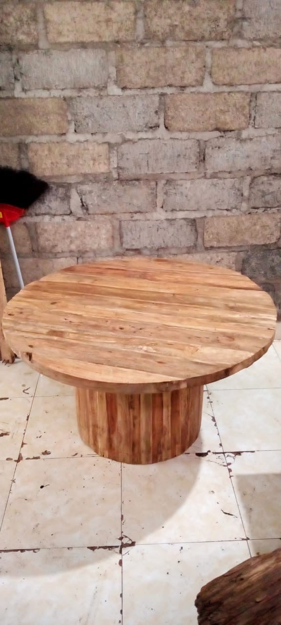 Round Recycled Teak Dining Table / Rustic Bali Handmade Furniture