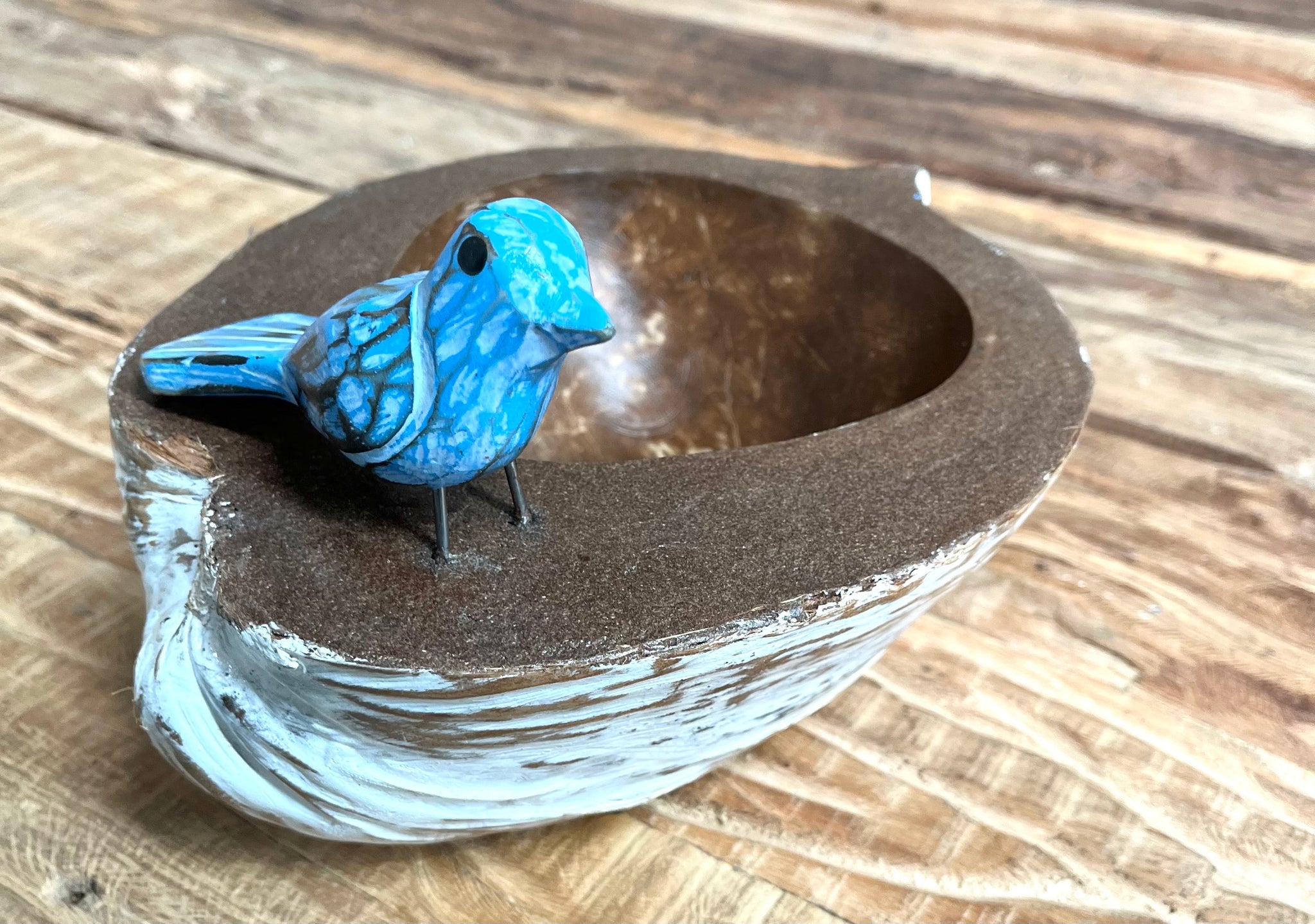 Coconut platter / bowl. Blue bird