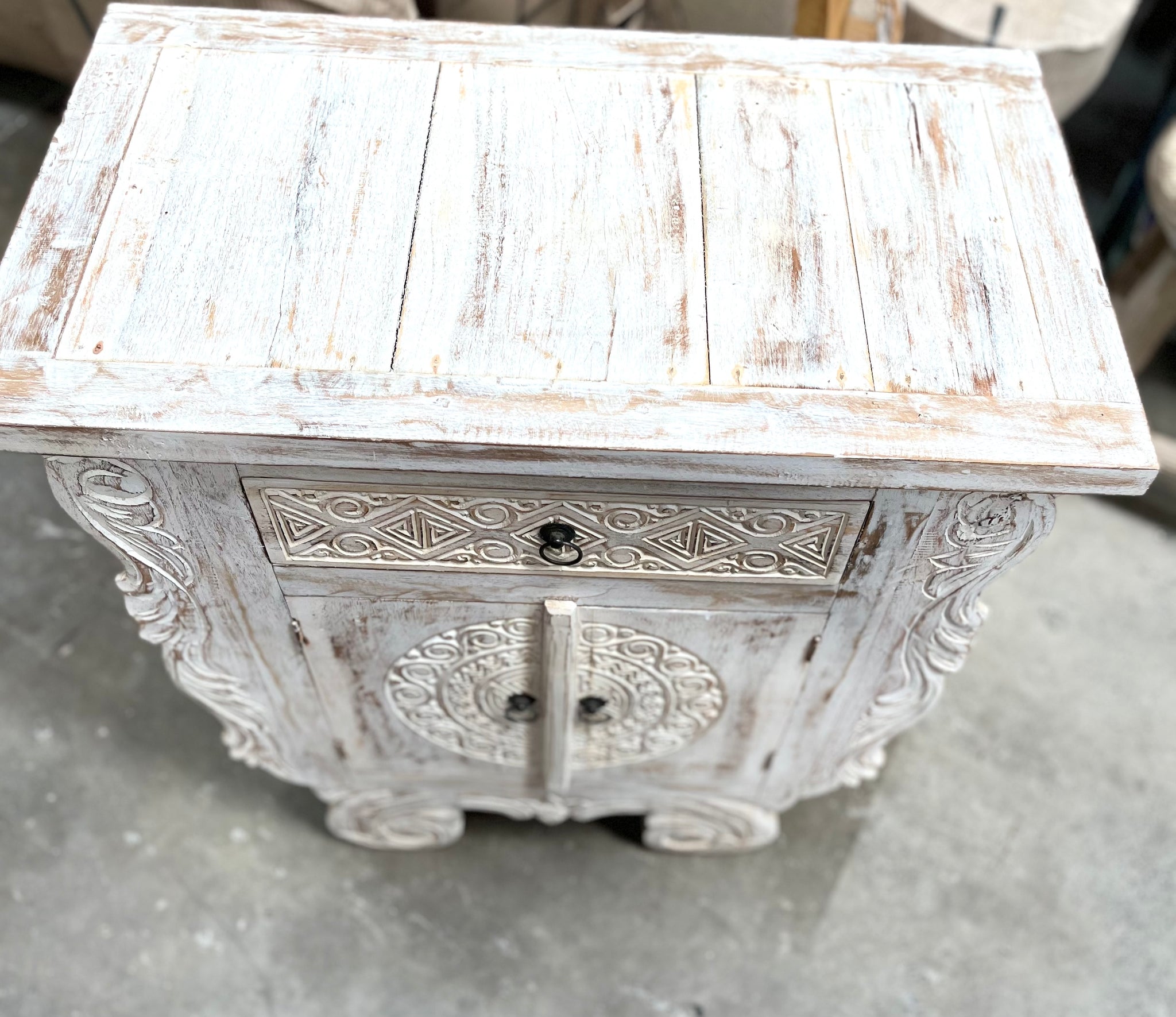 Angled carved Timber sideboard