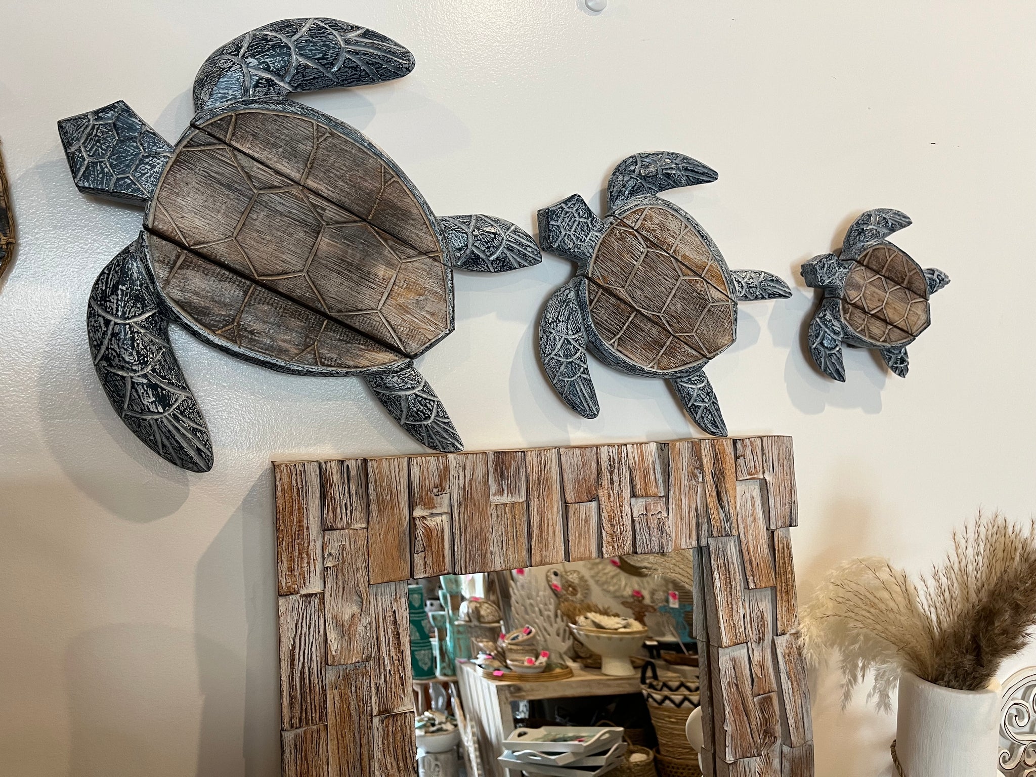 Set of 3 blue timber turtles wall hangings