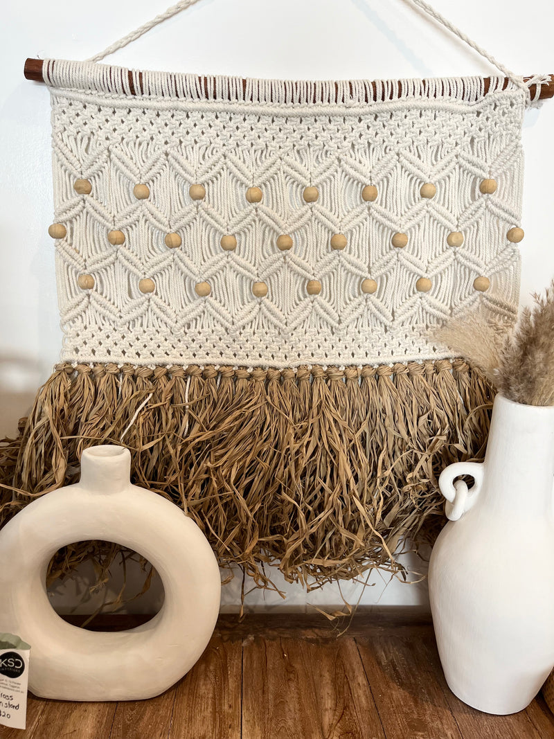 Natural macrame and raffia wall hanging