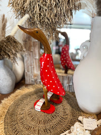 Timber handpainted red duck with white spots M