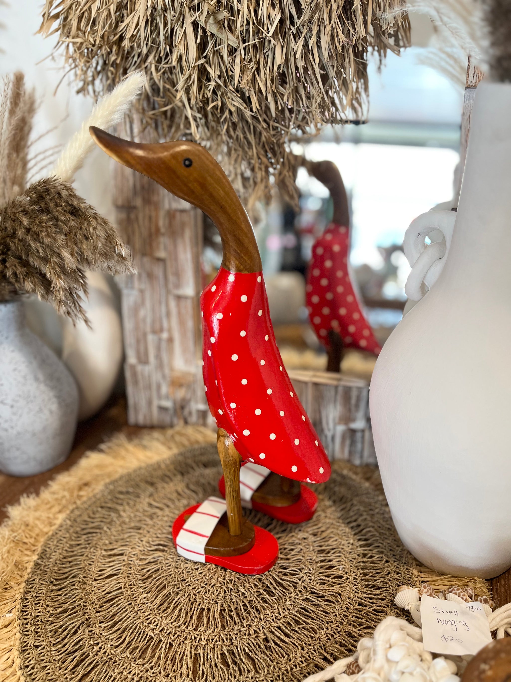 Timber handpainted red duck with white spots M