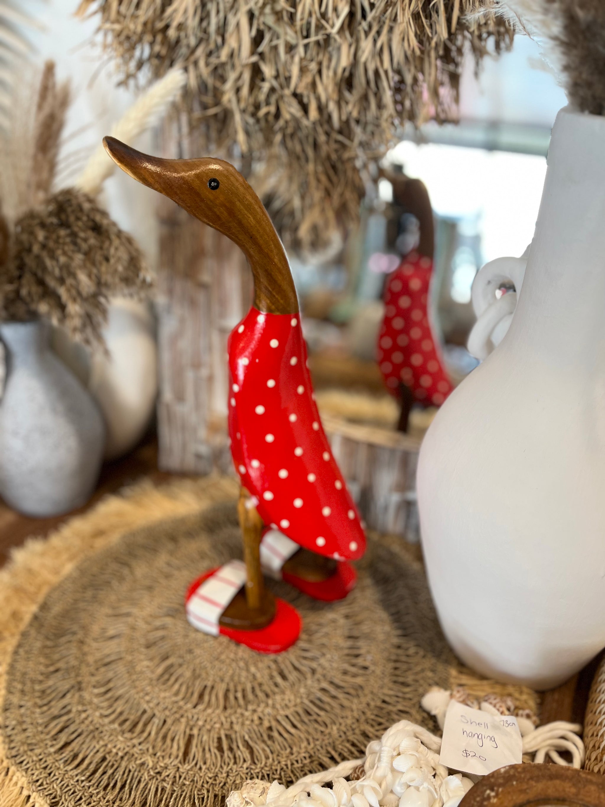 Timber handpainted red duck with white spots M