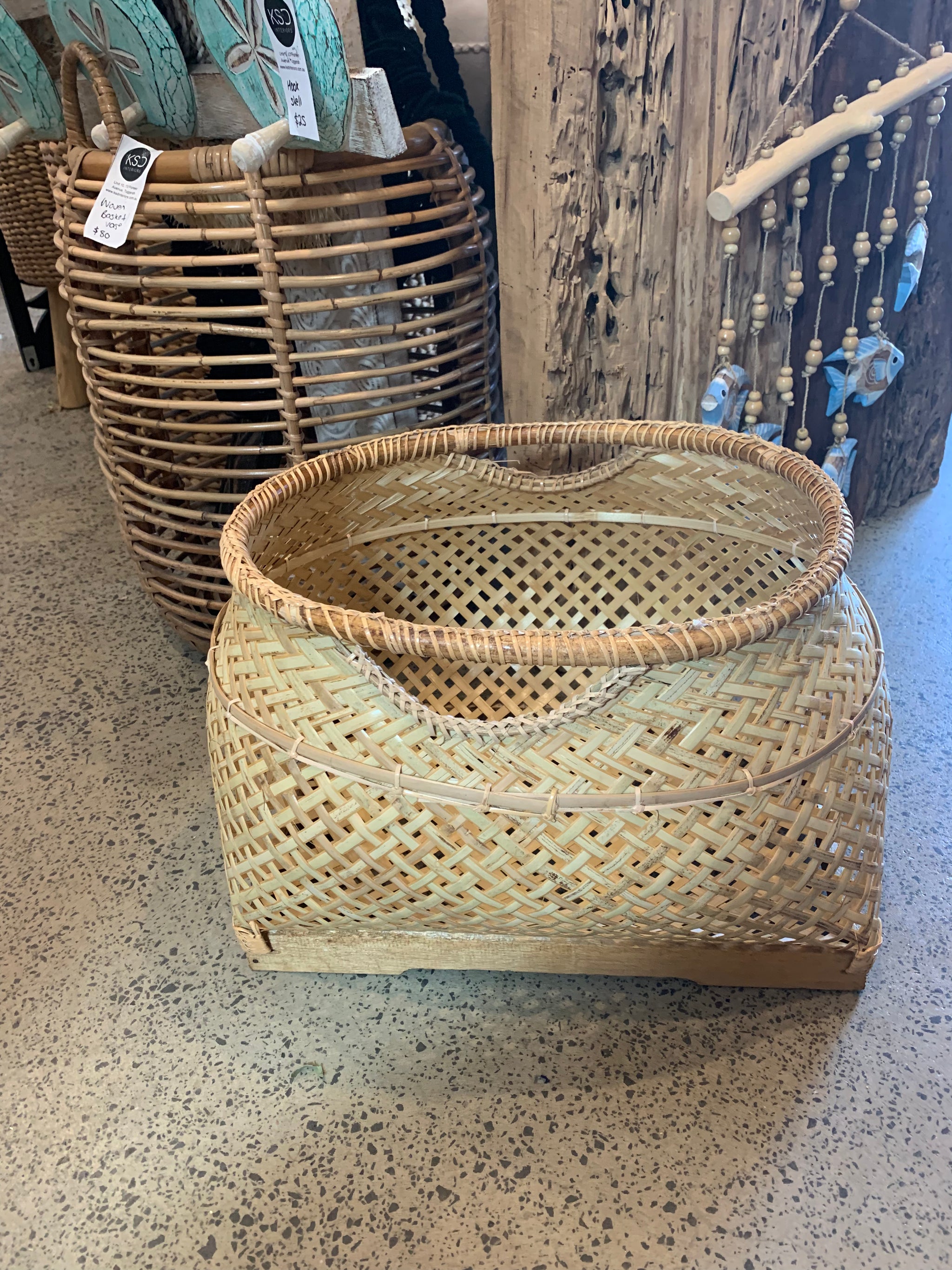 Natural hard woven basket 30cm h