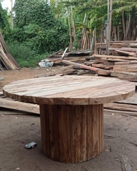 Round Recycled Teak Dining Table / Rustic Bali Handmade Furniture