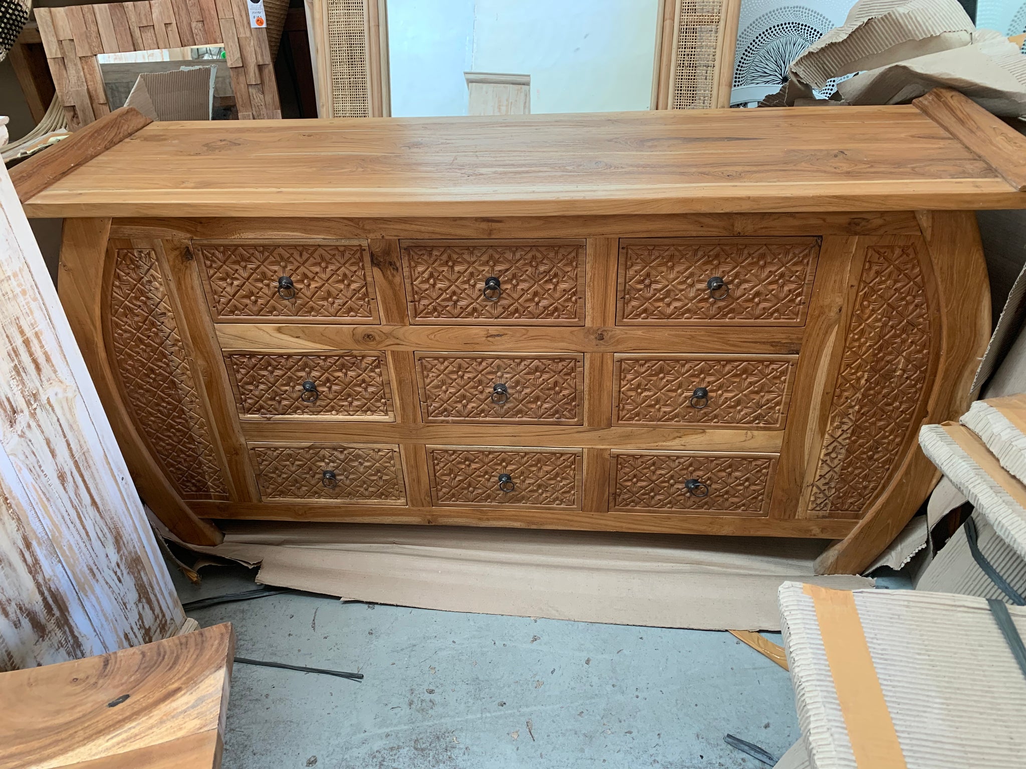 9 drawer carved timber cabinet / sideboard