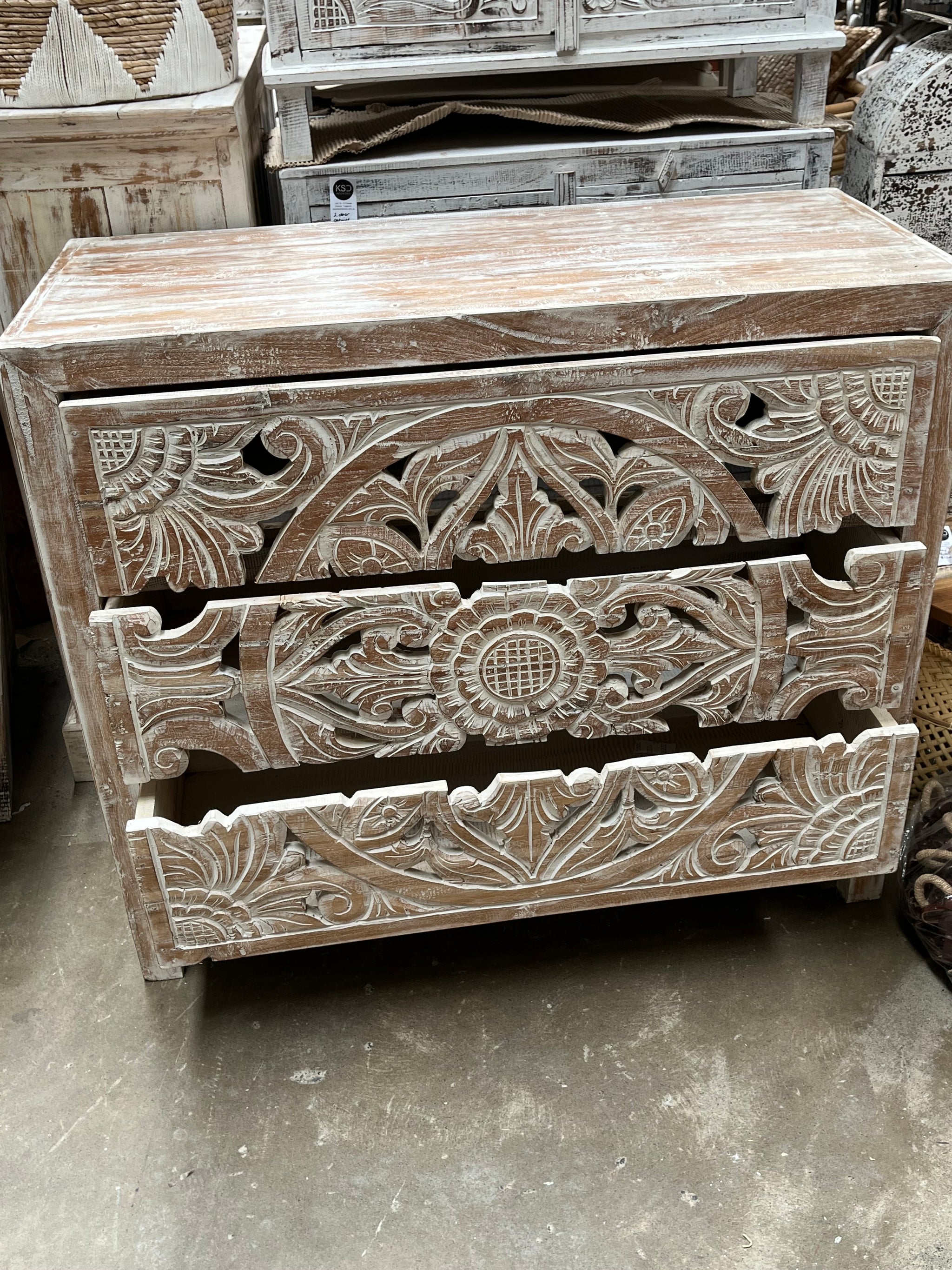 Handcarved timber chest drawers