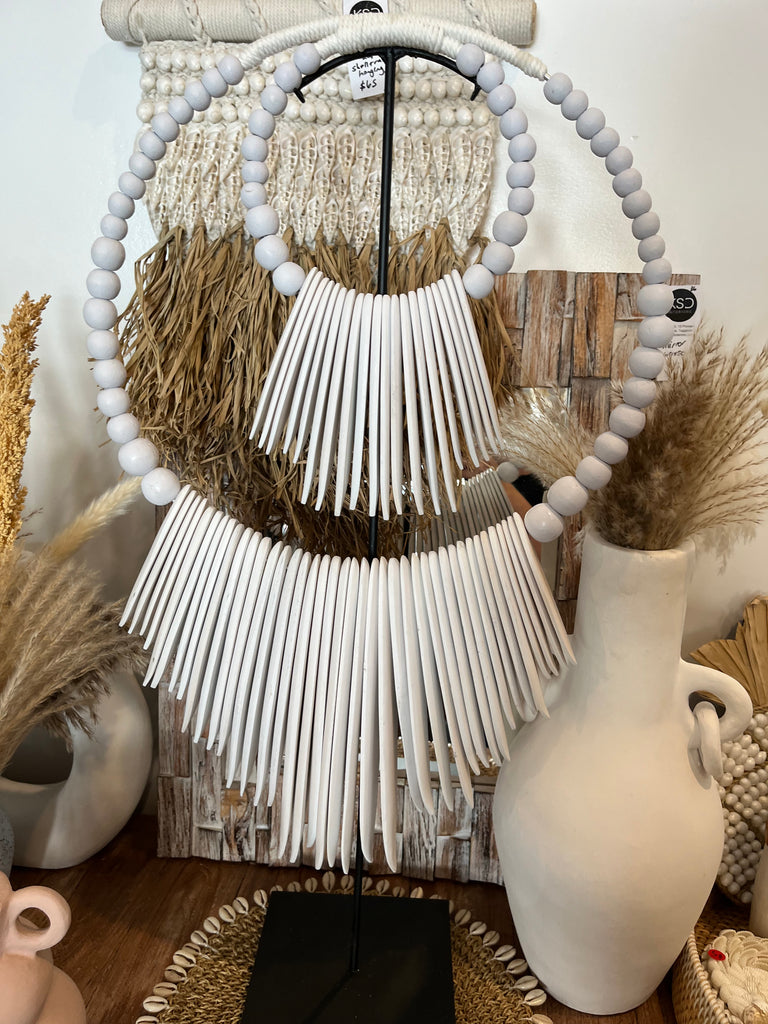 Timber Decaration White timber decoration on stand – Bali Beach Beyond
