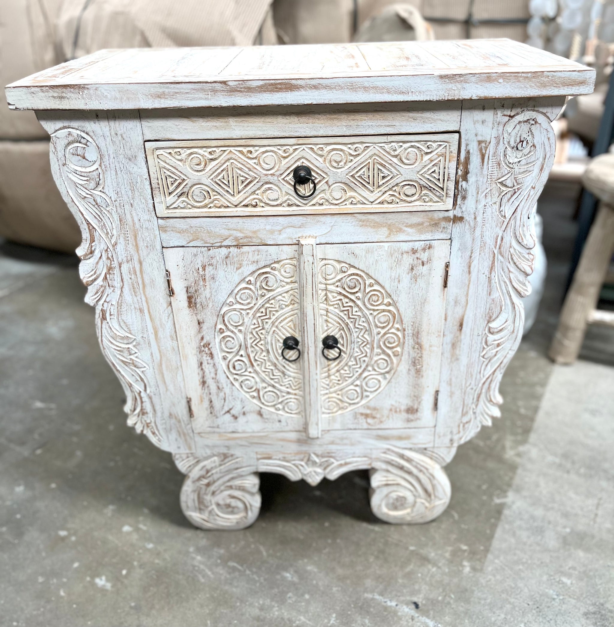 Angled carved Timber sideboard