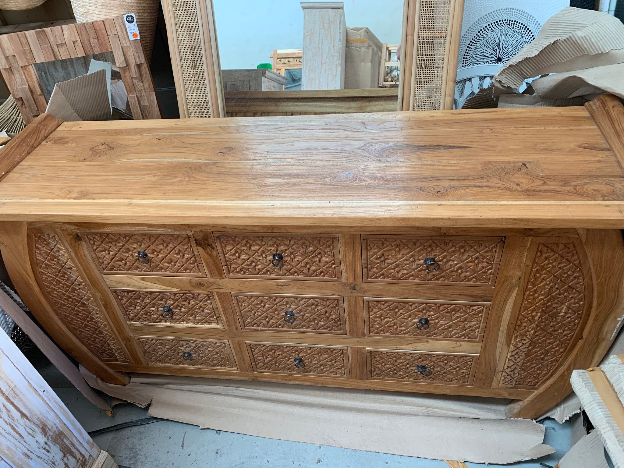 9 drawer carved timber cabinet / sideboard