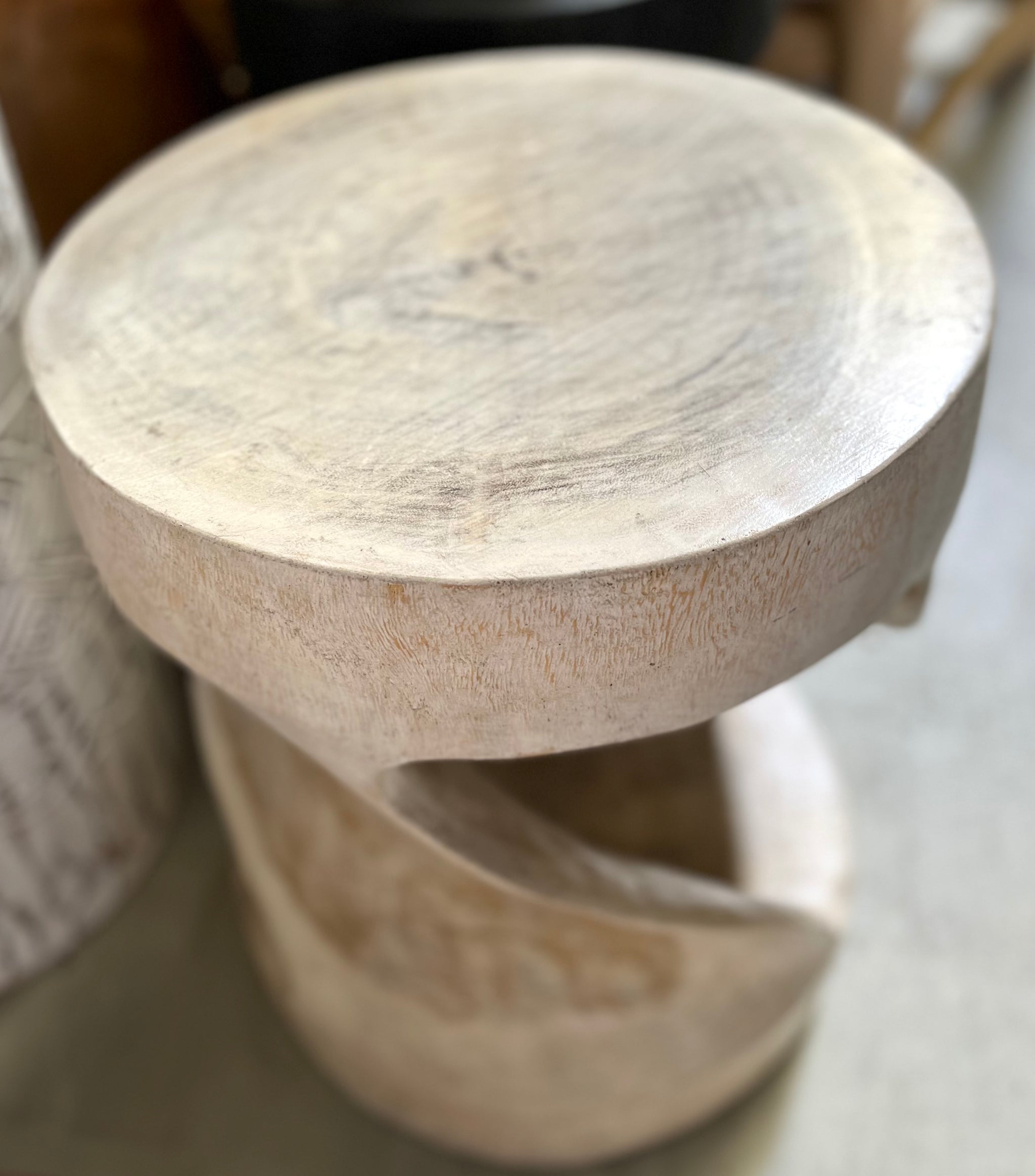 White twisted timber stool / side table