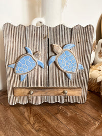 Timber turtle coat rack / hook. Blue turtle