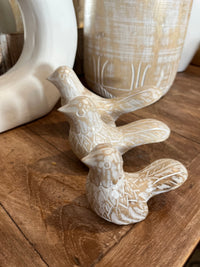 Set 3 timber handcarved birds. Natural