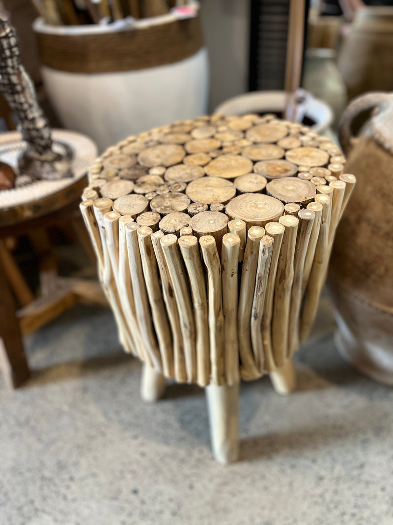 Natural timber side table / stool. With legs