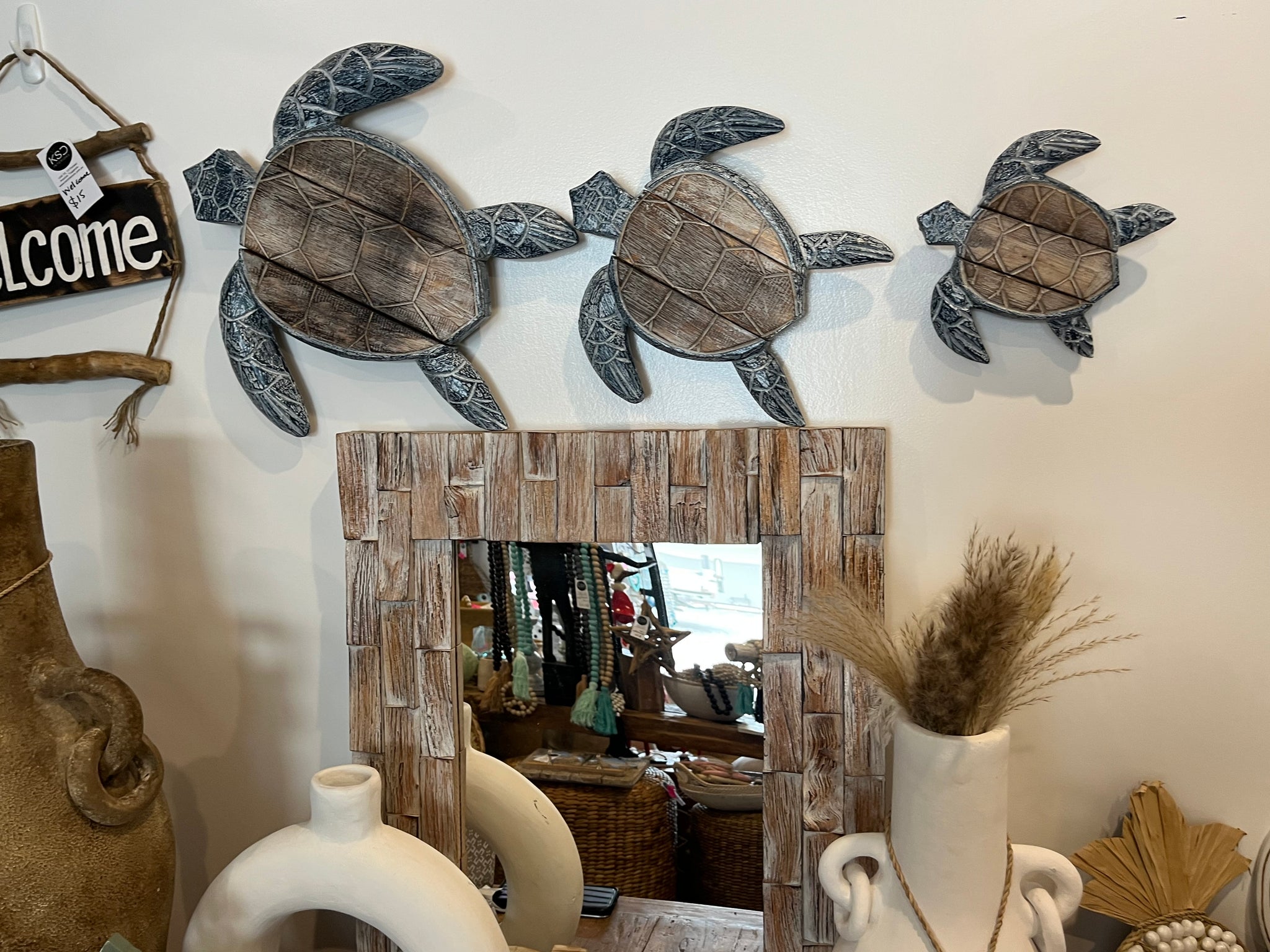 Set of 3 blue timber turtles wall hangings