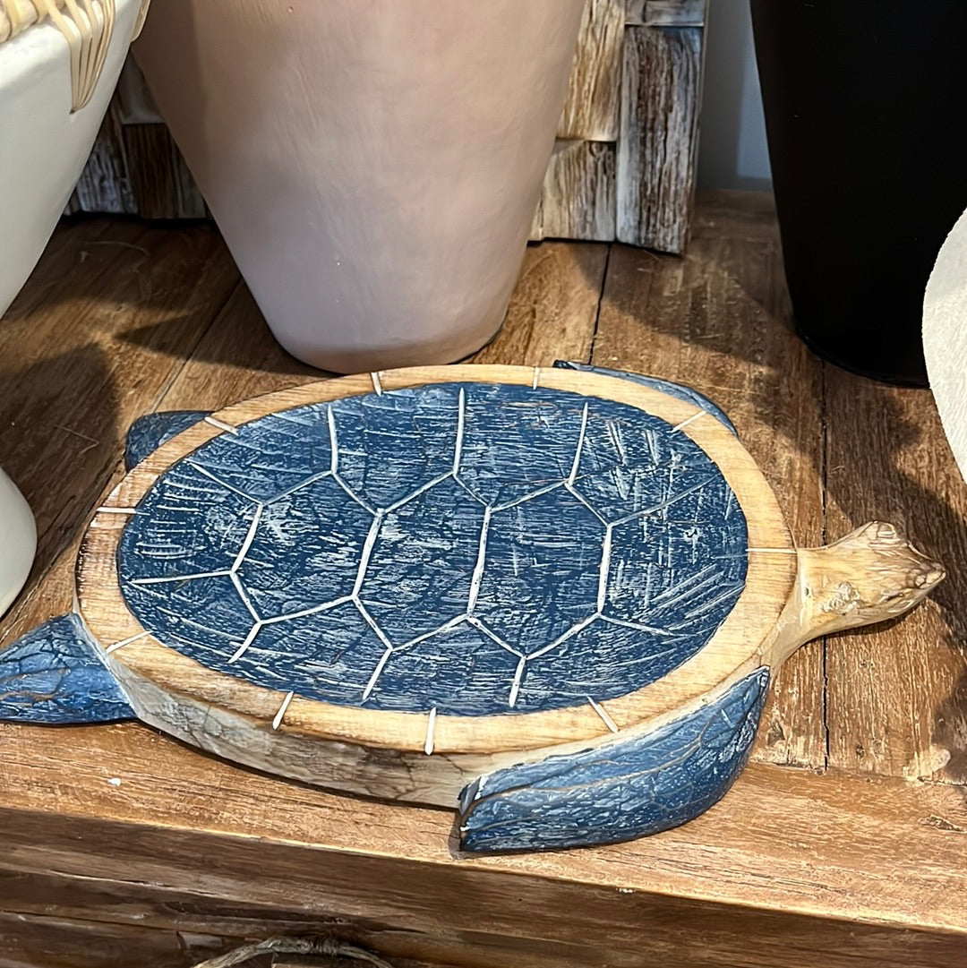 Timber turtle dish / platter. Dark blue