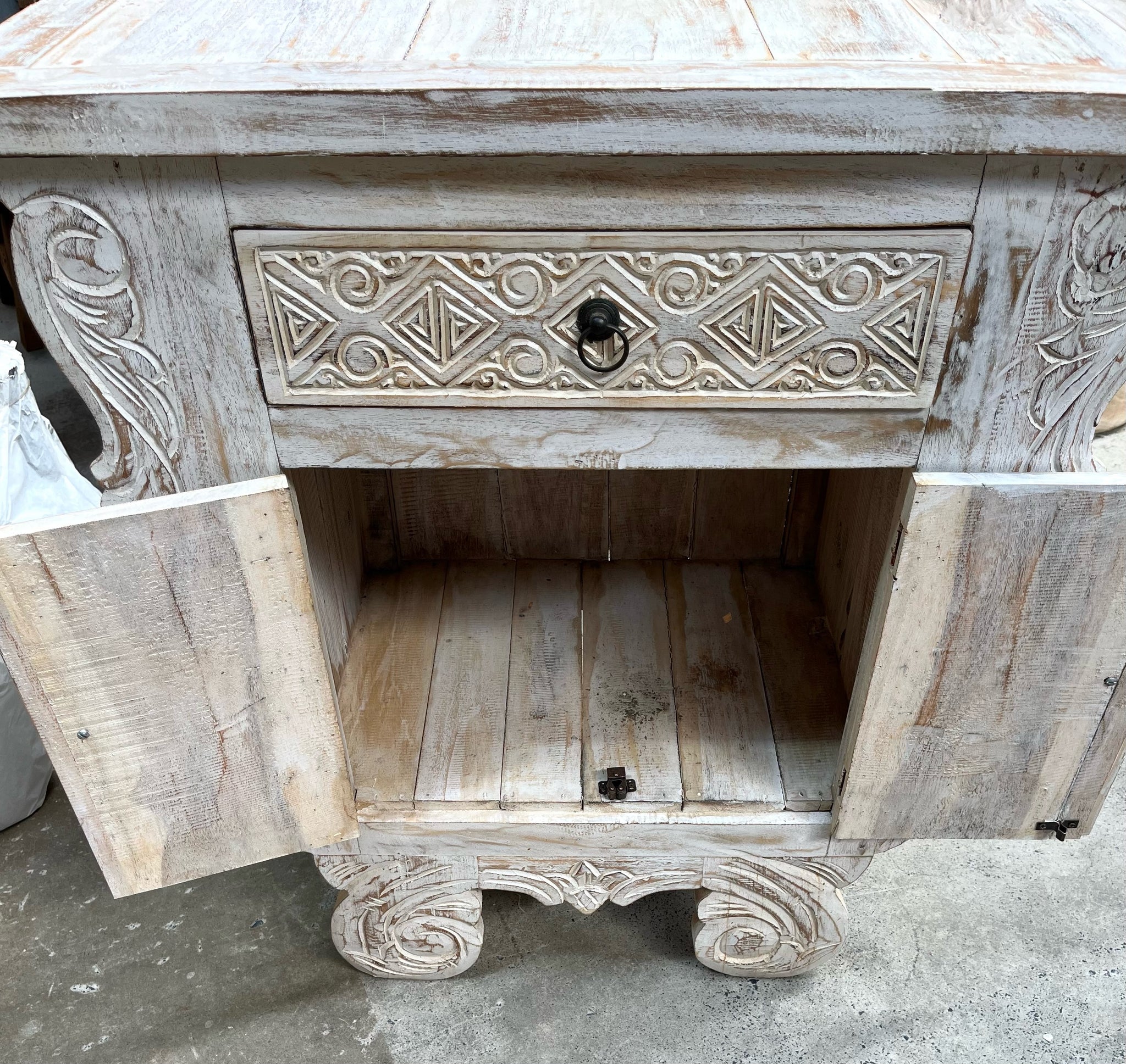 Angled carved Timber sideboard