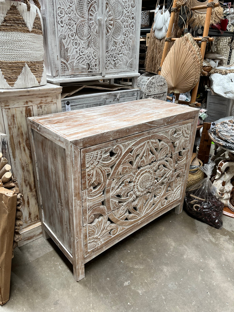 Handcarved timber chest drawers