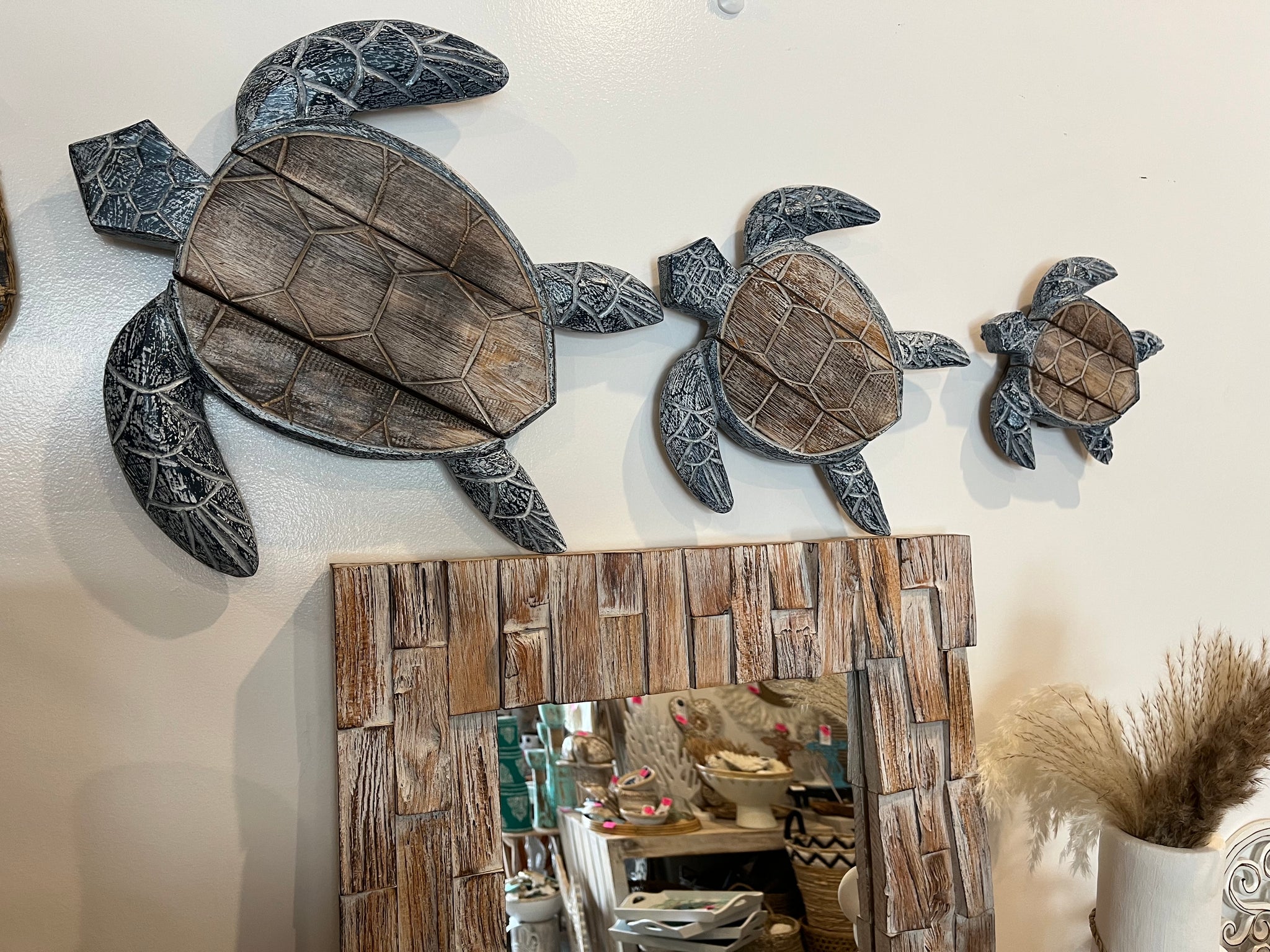 Set of 3 blue timber turtles wall hangings