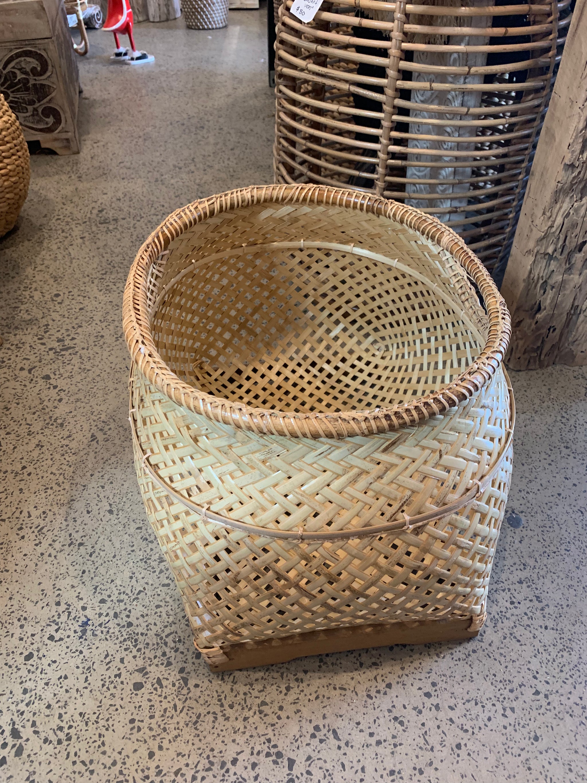 Natural hard woven basket 30cm h