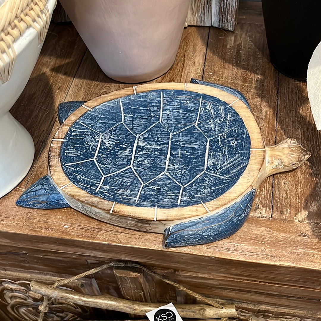 Timber turtle dish / platter. Dark blue