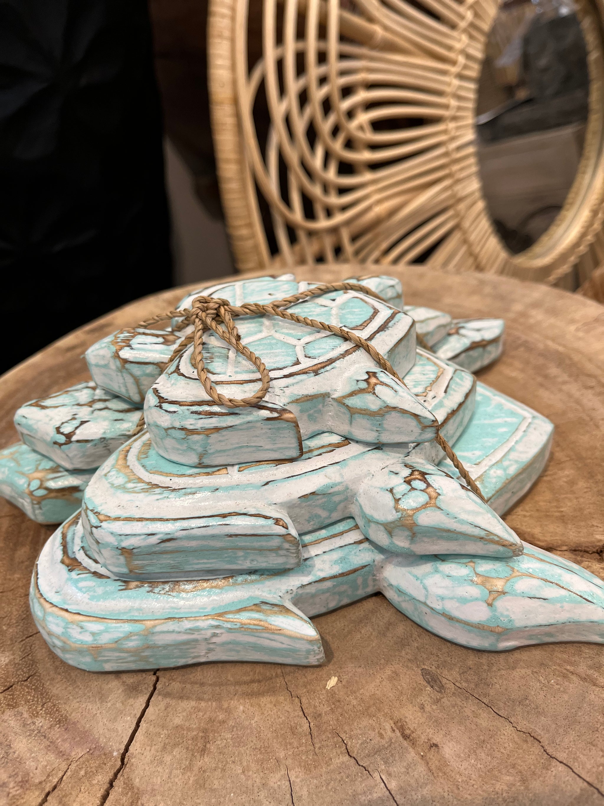 Set 3 timber turtles turquoise